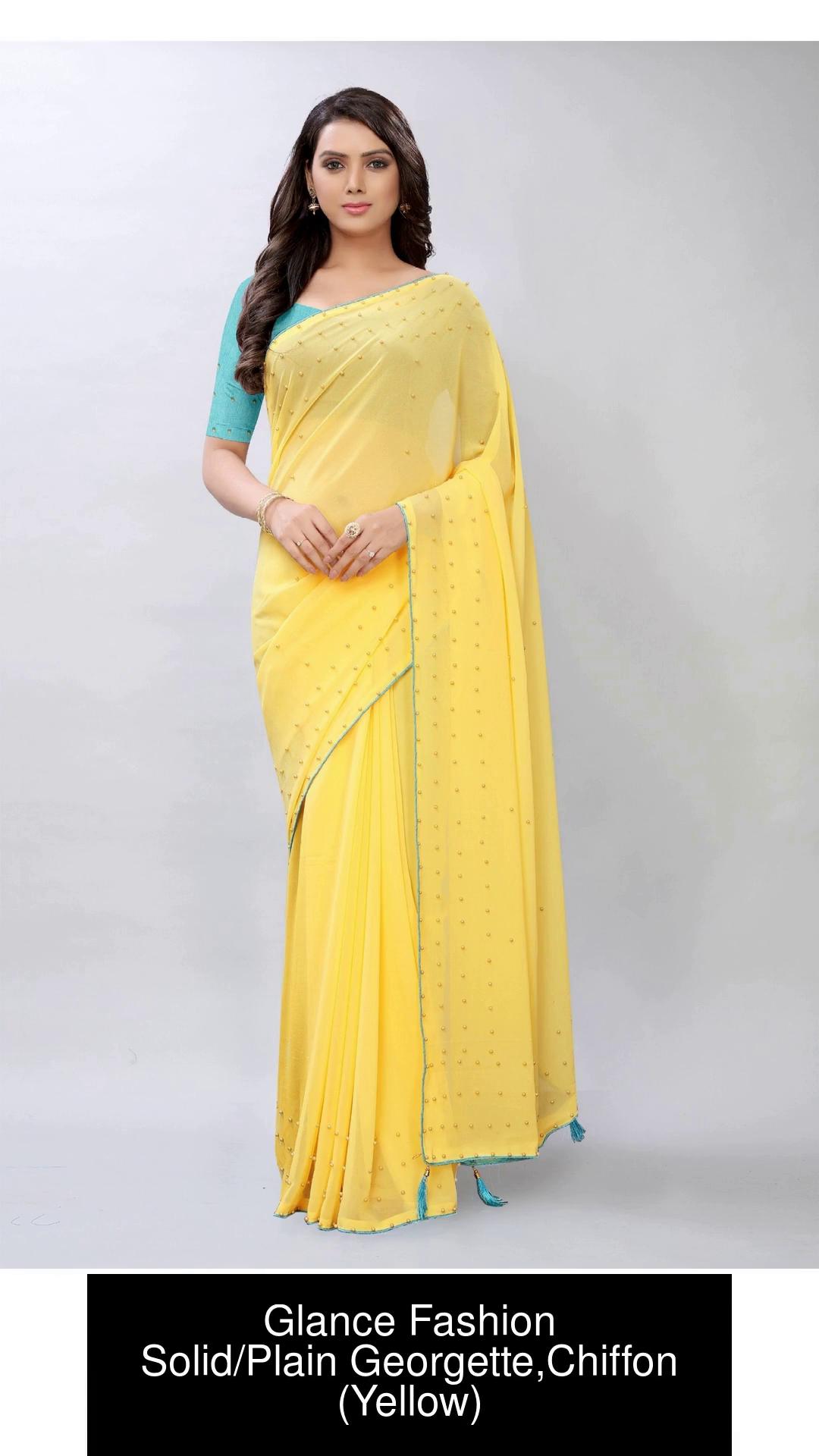 Nalli - Lemon Yellow Chiffon Saree with Plain body and Zari border.  Includes unstitched blouse. The price of this saree is Rs. 4,093/- . To  shop online please visit the link below