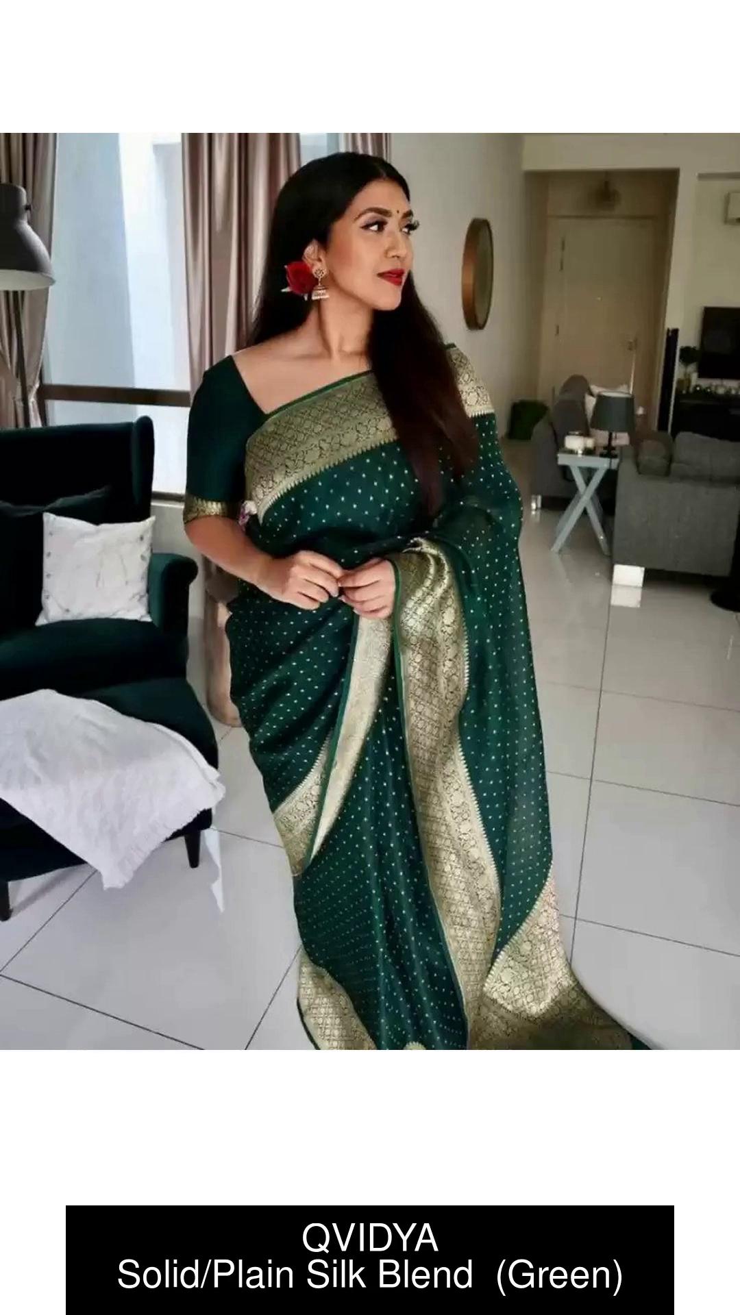 Buy QVIDYA Solid/Plain Bollywood Silk Blend Green Sarees Online @ Best  Price In India