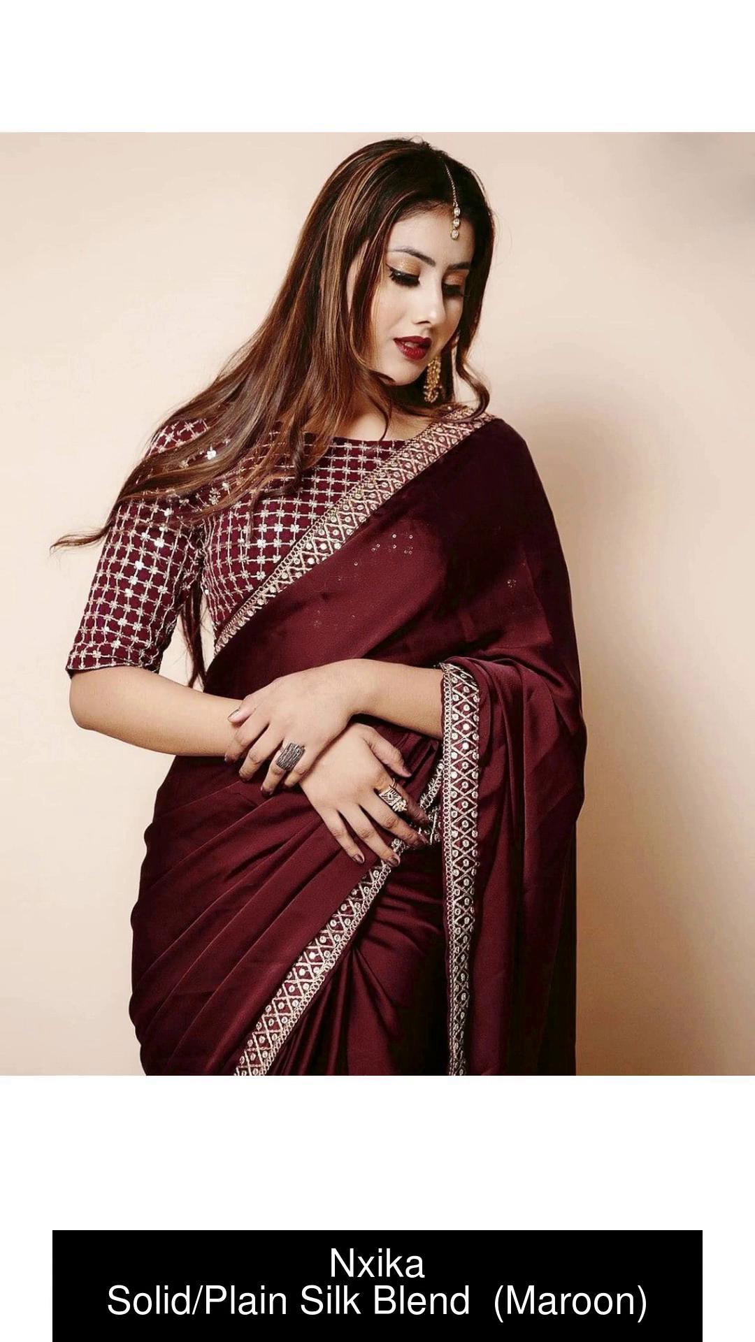 Buy Nxika Solid/Plain Bollywood Silk Blend Maroon Sarees Online @ Best  Price In India | Flipkart.com