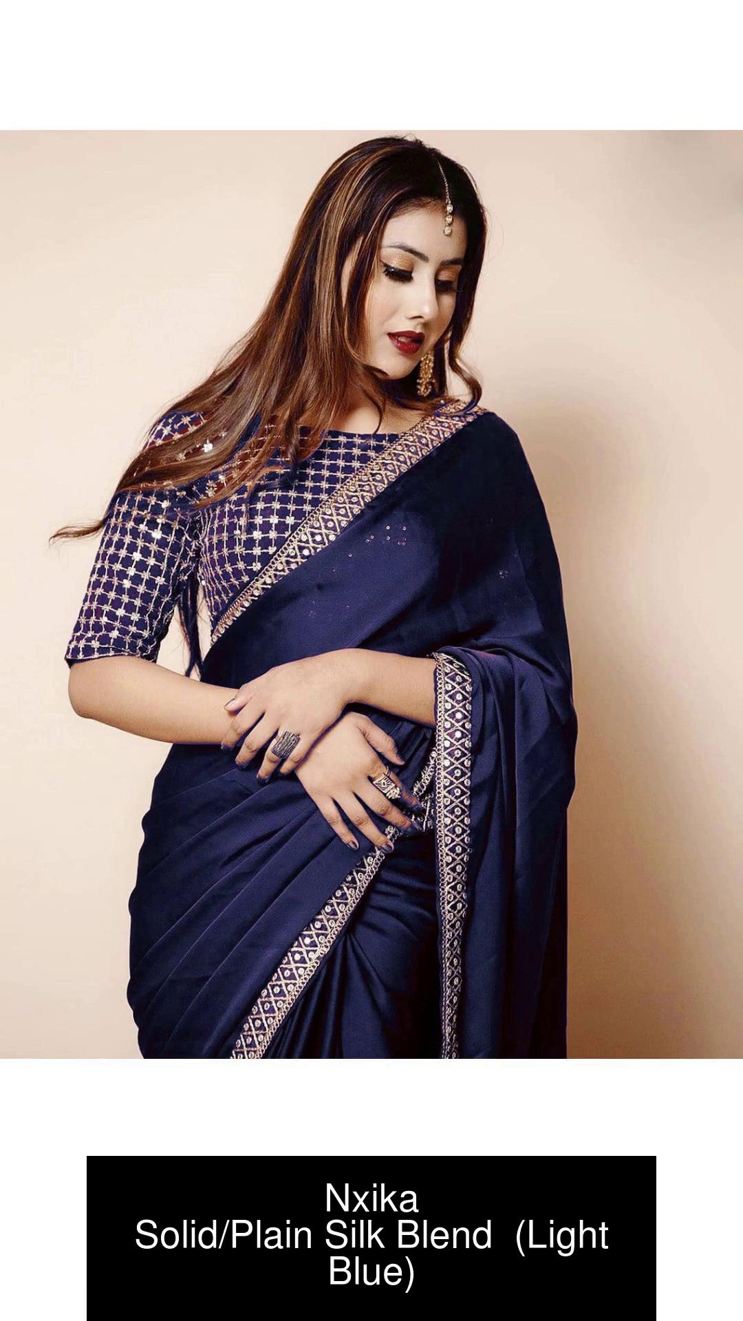 Buy QVIDYA Solid/Plain Bollywood Silk Blend Blue Sarees Online @ Best Price  In India