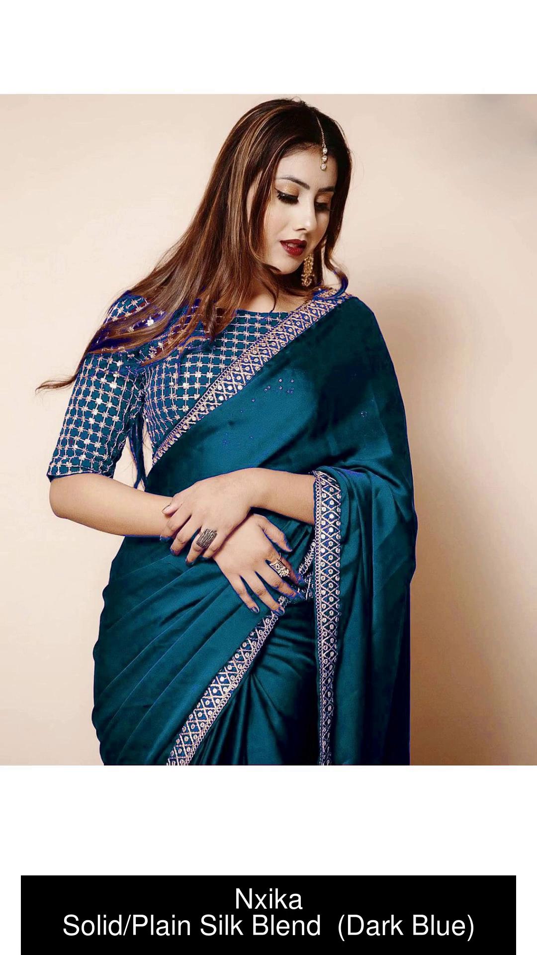 Plain saree with hot sale designer blouse flipkart