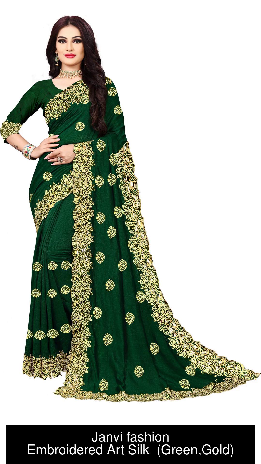 Buy Janvi fashion Embroidered Bollywood Silk Blend Green, Gold