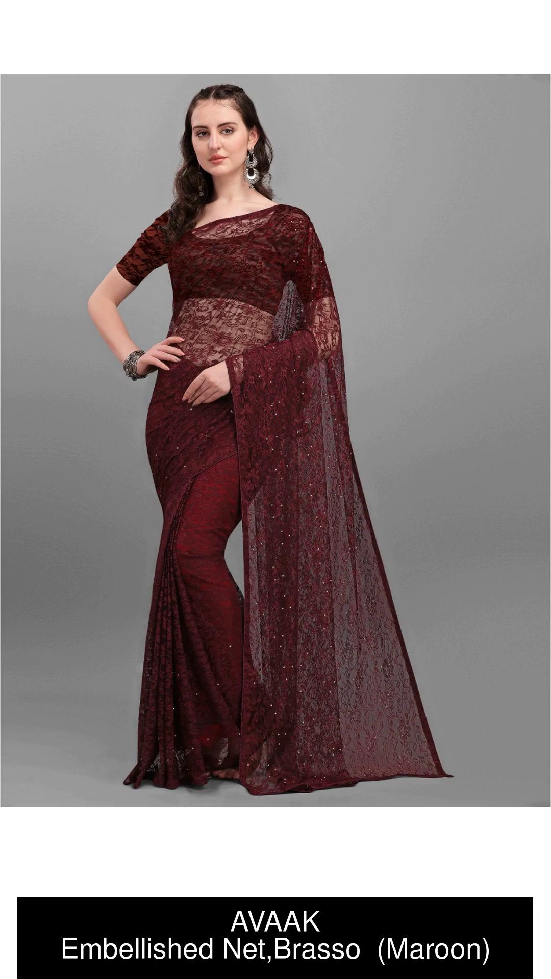 Buy AVAAK Embellished Daily Wear Net Maroon Sarees Online @ Best Price In  India