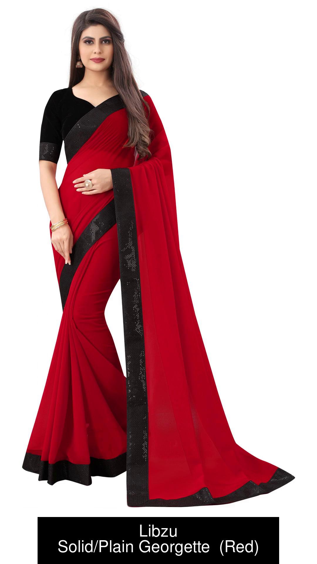 Buy Libzu Solid/Plain Bollywood Georgette Red Sarees Online @ Best Price In  India