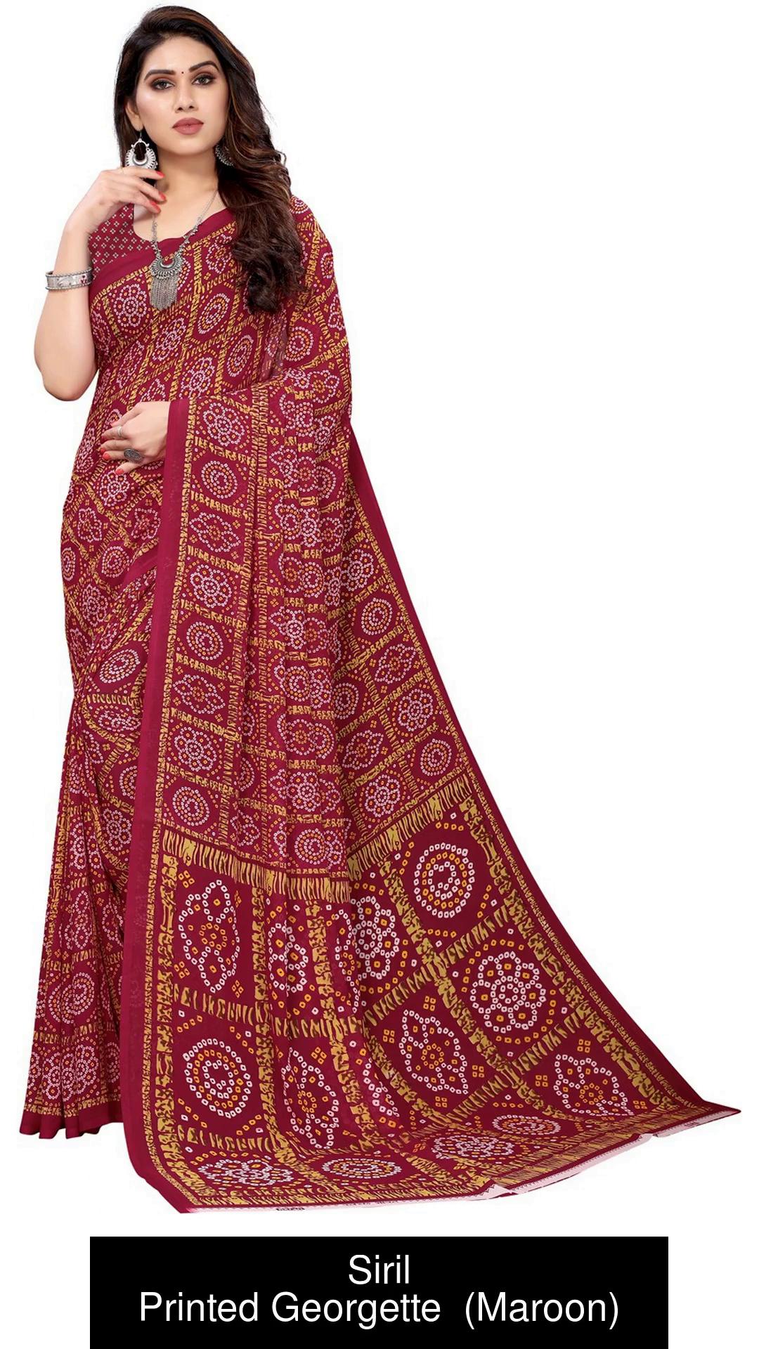 Buy Siril Printed Bandhani Georgette Maroon Sarees Online Best