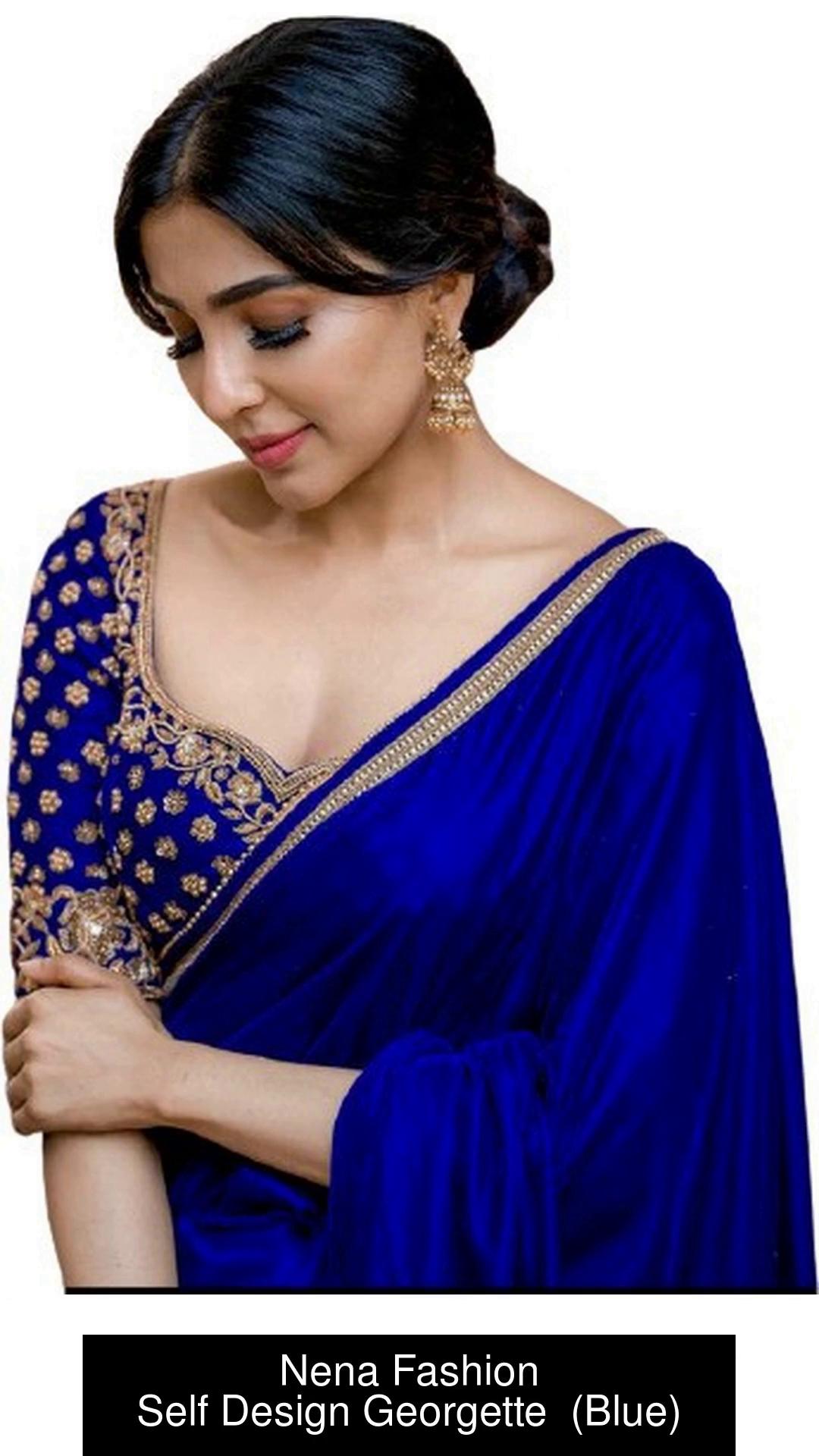 Buy Nena Fashion Self Design Bollywood Georgette Blue Sarees