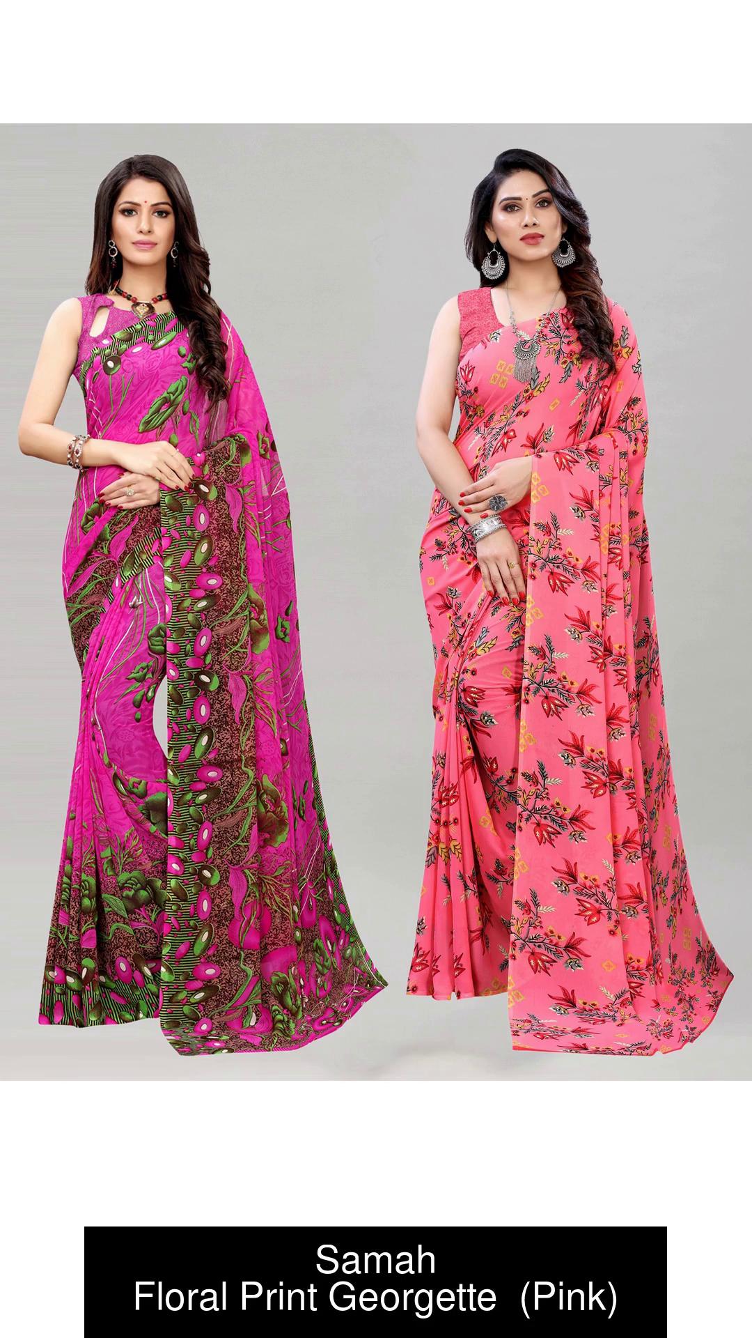 Buy Jaanvi Fashion Floral Print Bollywood Chiffon Pink Sarees Online @ Best  Price In India