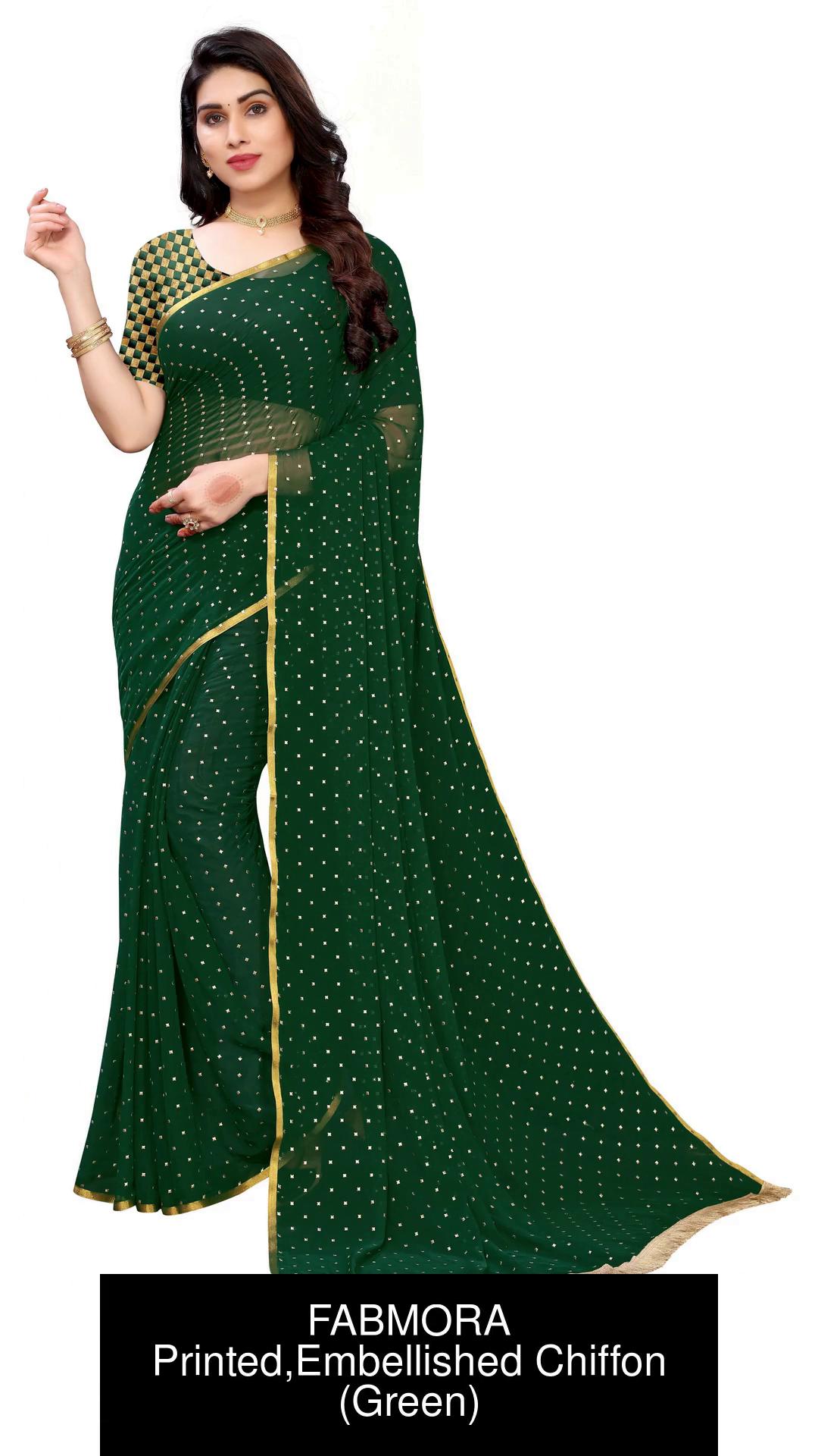 Printed Casual Wear Parrot Green Silk Georgette Saree – Rajyogam