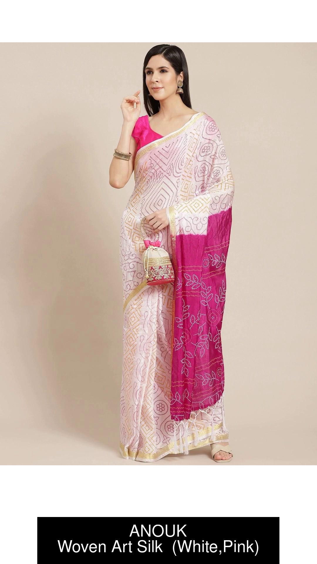 Buy Pink Art Silk Cotton Chikankari Saree Festive Wear Online at Best Price