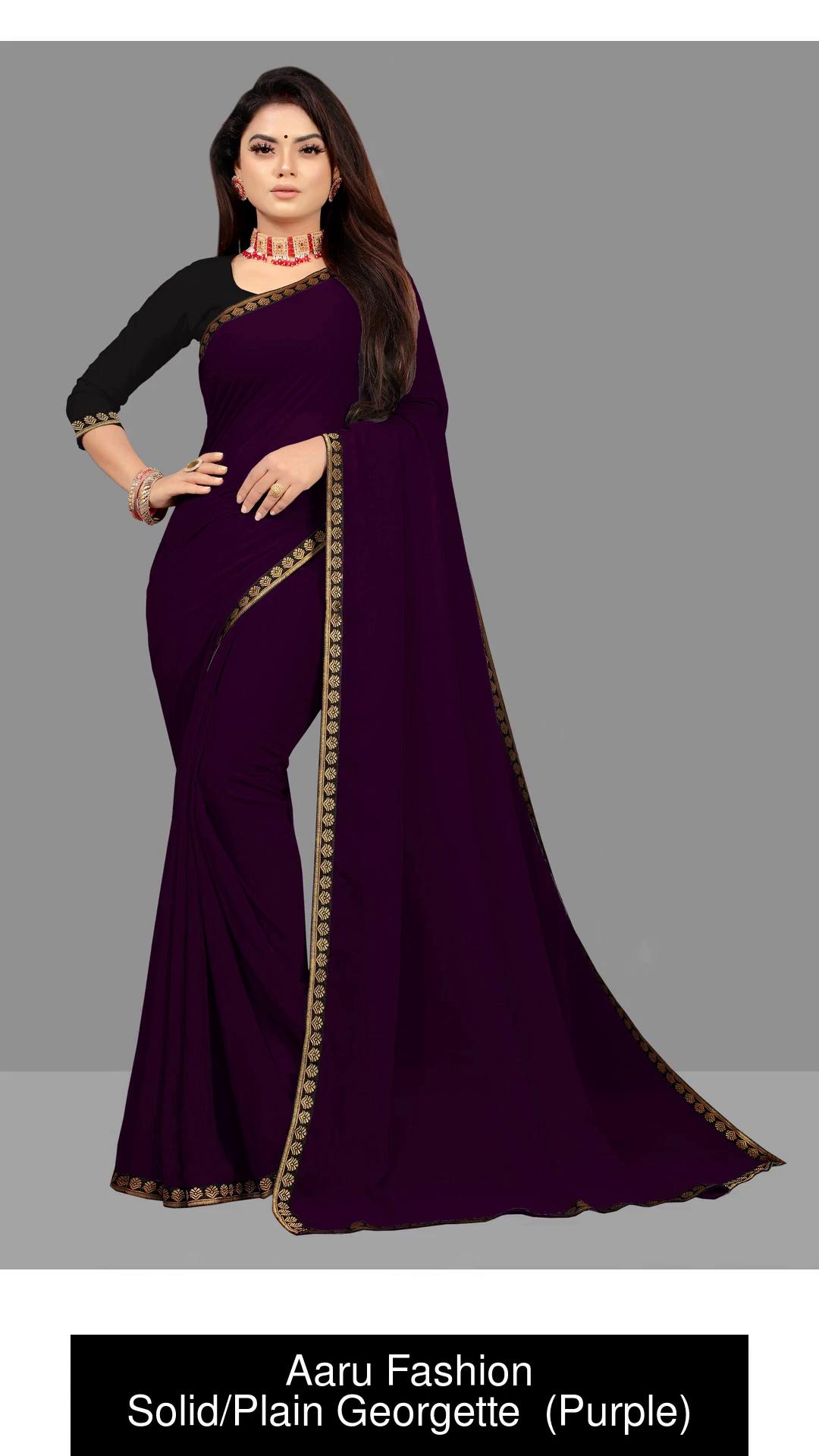 Dark Violet Solid Georgette Saree