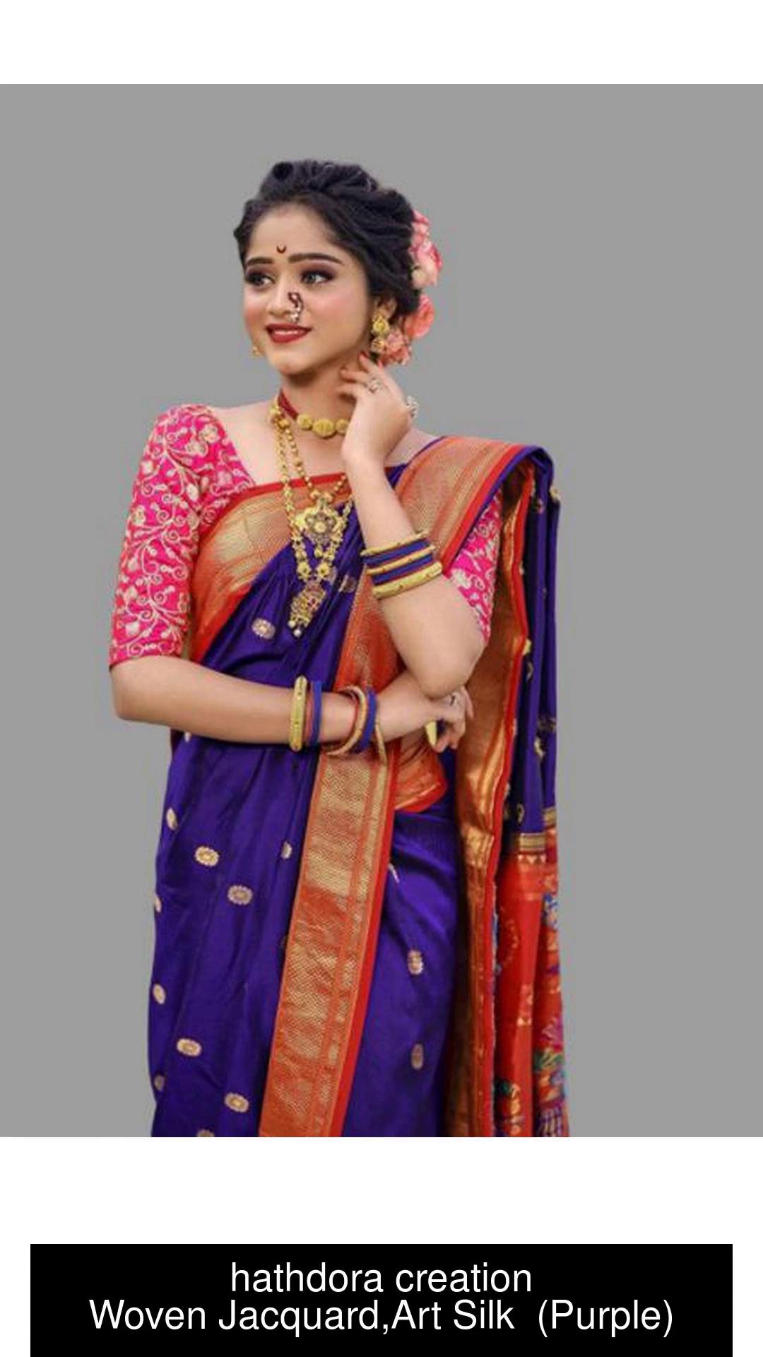 Buy hathdora creation Woven Paithani Jacquard, Art Silk Purple Sarees  Online @ Best Price In India