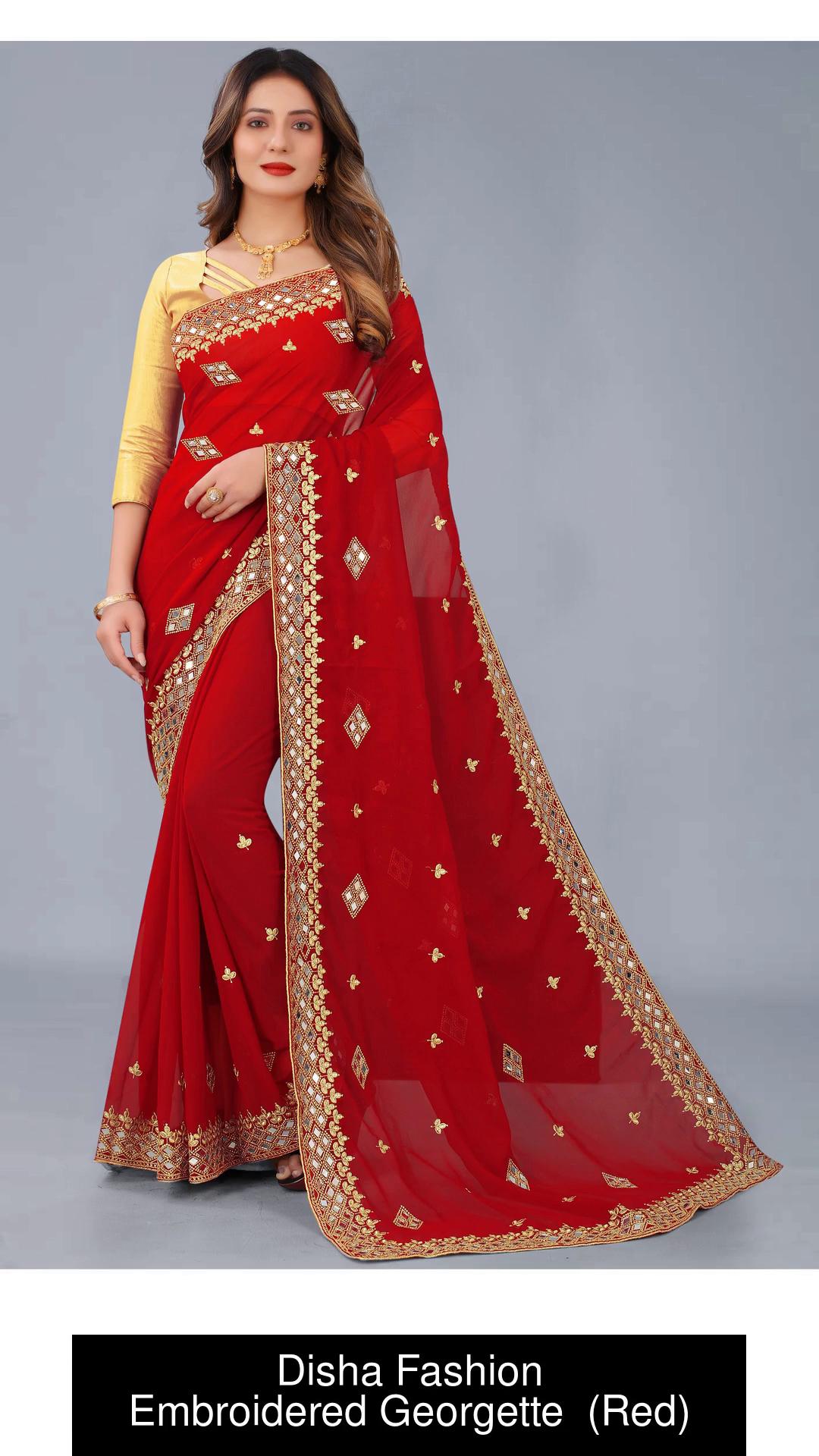 Buy Disha Fashion Embroidered Bollywood Georgette Red Sarees