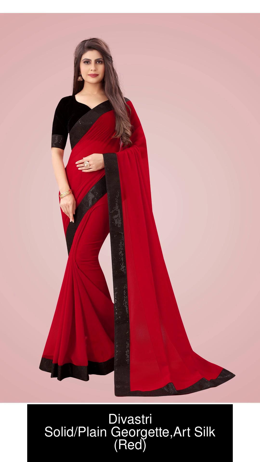 Plain red saree hot sale with black blouse