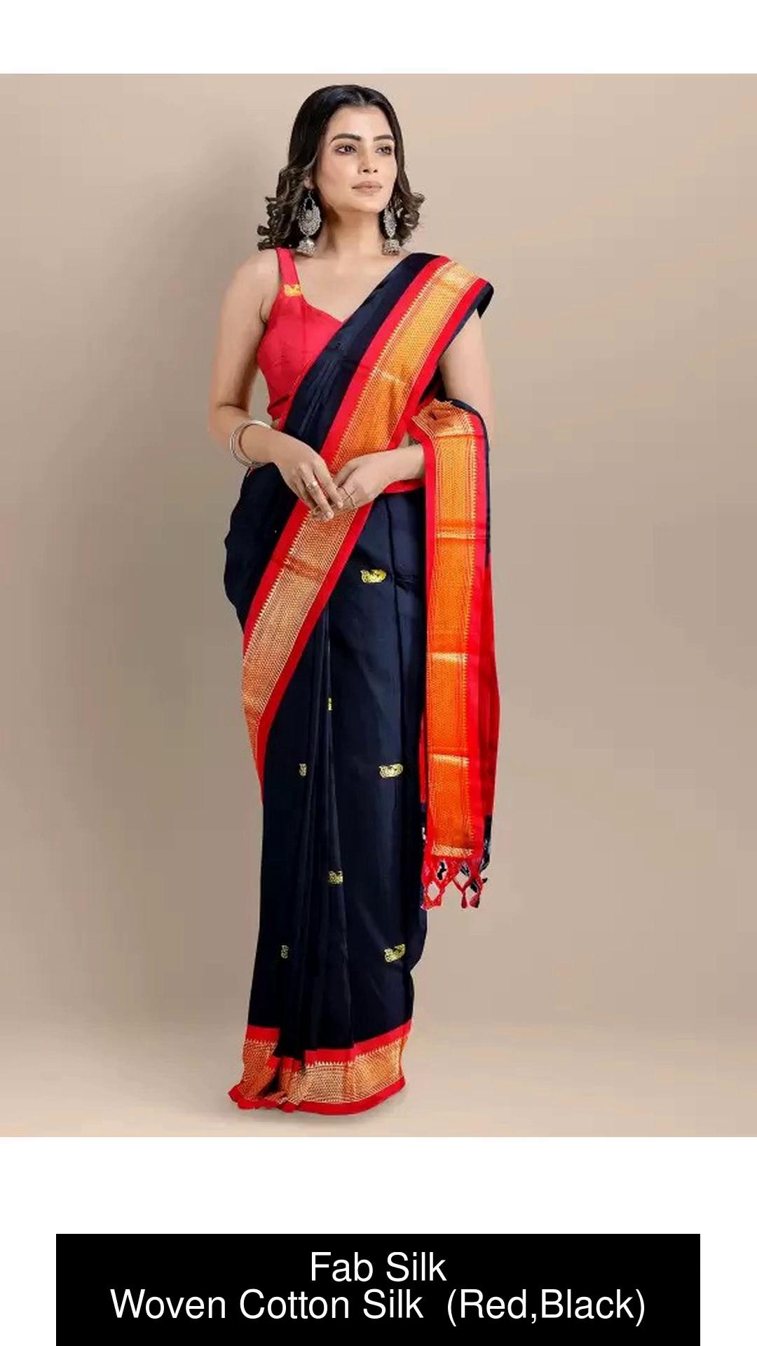 Red and black deals saree flipkart