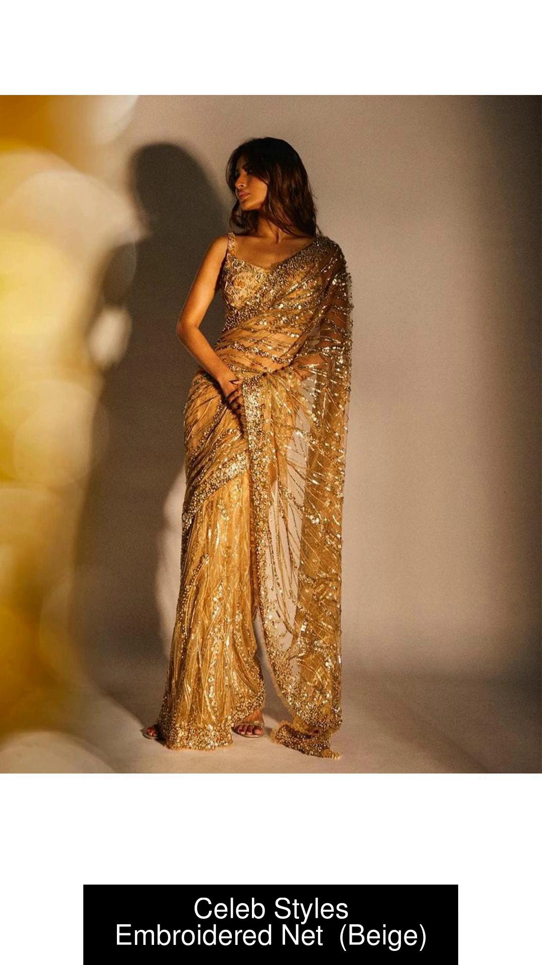 Net Saree with Floral Embroidery & Embellishments