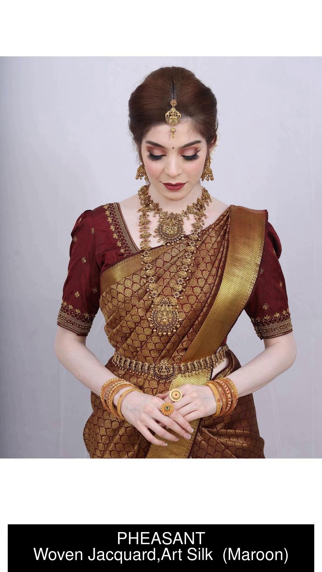 Buy Maroon Color New Design Soft Lichi Silk Design in All Over the Body  With Heavy Jaquard Border Design Full Body With South Indian Saree Online  in India 
