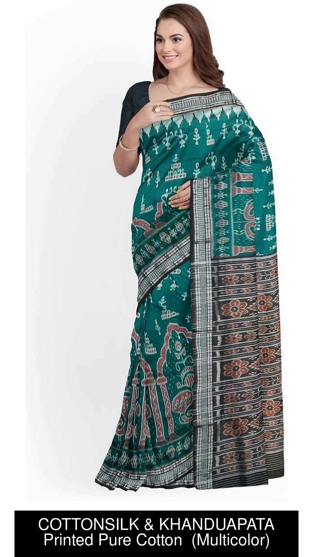 Buy NIKHILAM Printed Daily Wear Pure Cotton Red Sarees Online @ Best Price  In India | Flipkart.com