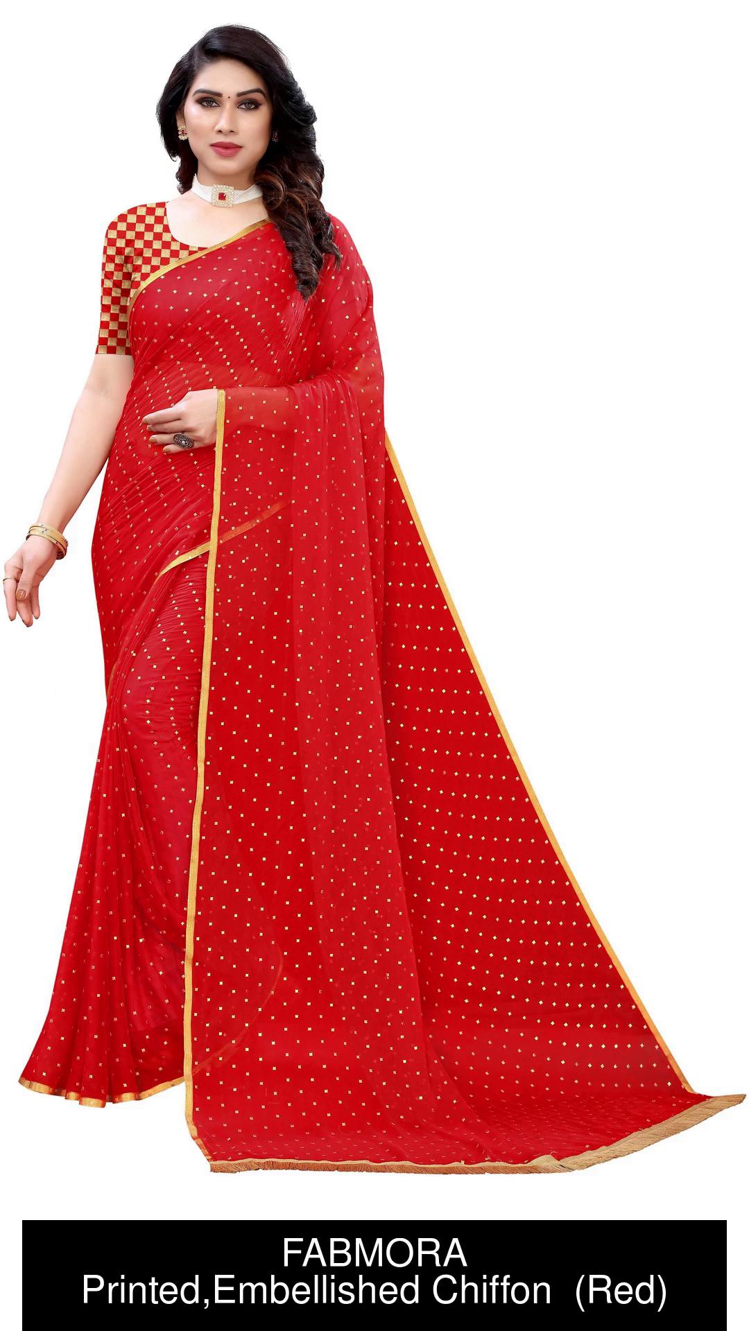 Buy Prutha Fashions Solid/Plain Bollywood Georgette Red Sarees Online @  Best Price In India