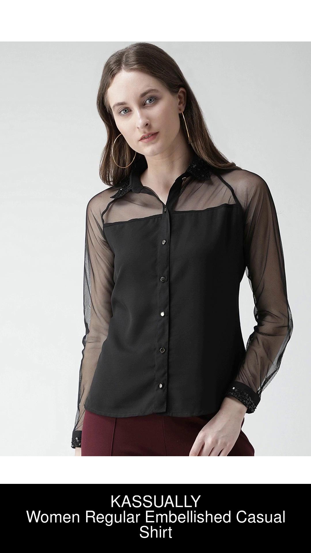 KASSUALLY Women Embellished Casual Black Shirt