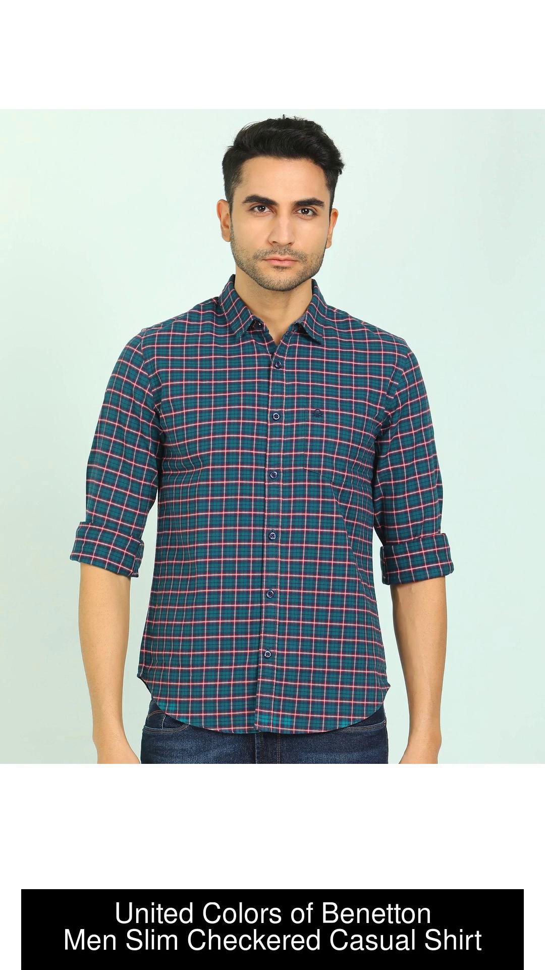 United colors of benetton men's checkered slim store fit casual shirt