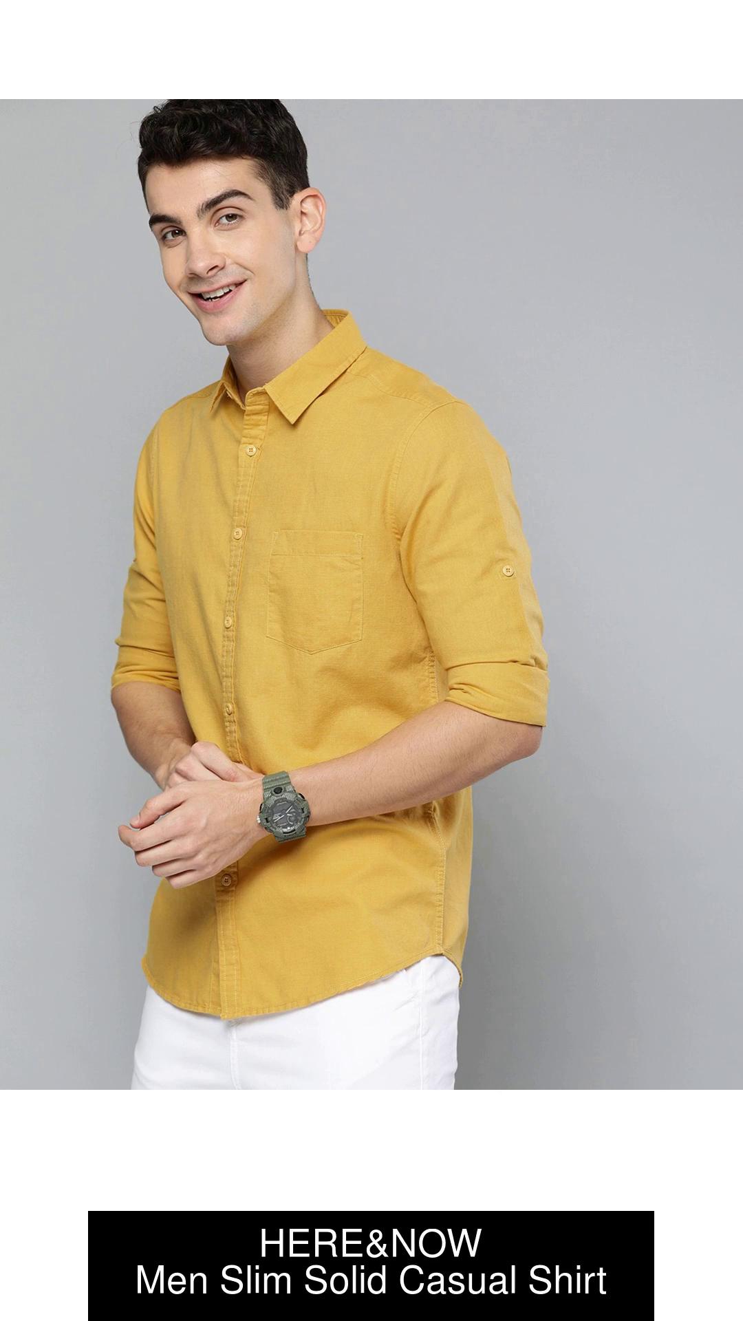 Buy HERE&NOW Men Solid Casual Yellow Shirt Online at Best