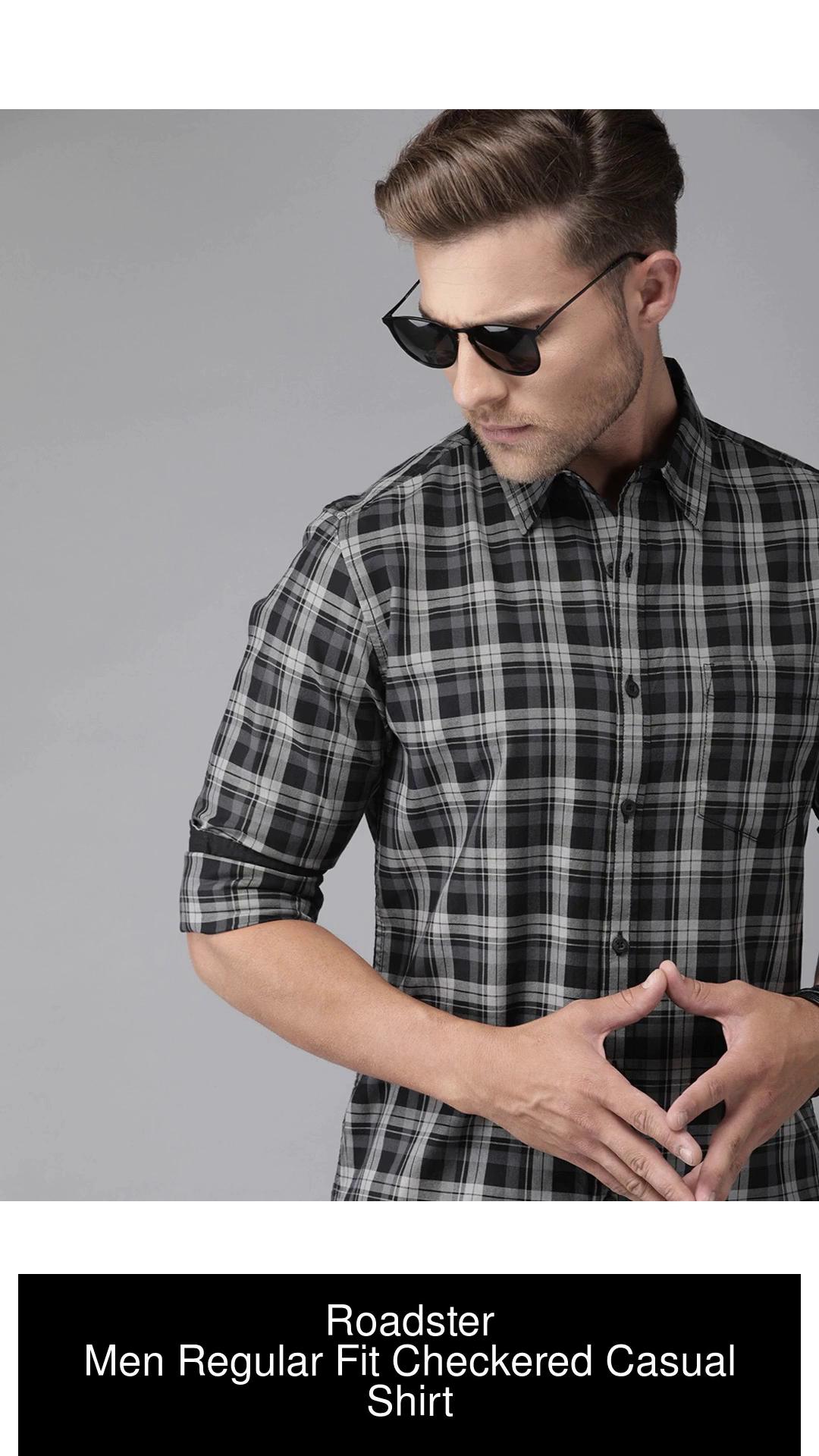 Roadster Men Black & White Checked Pure Cotton Casual Sustainable Shirt