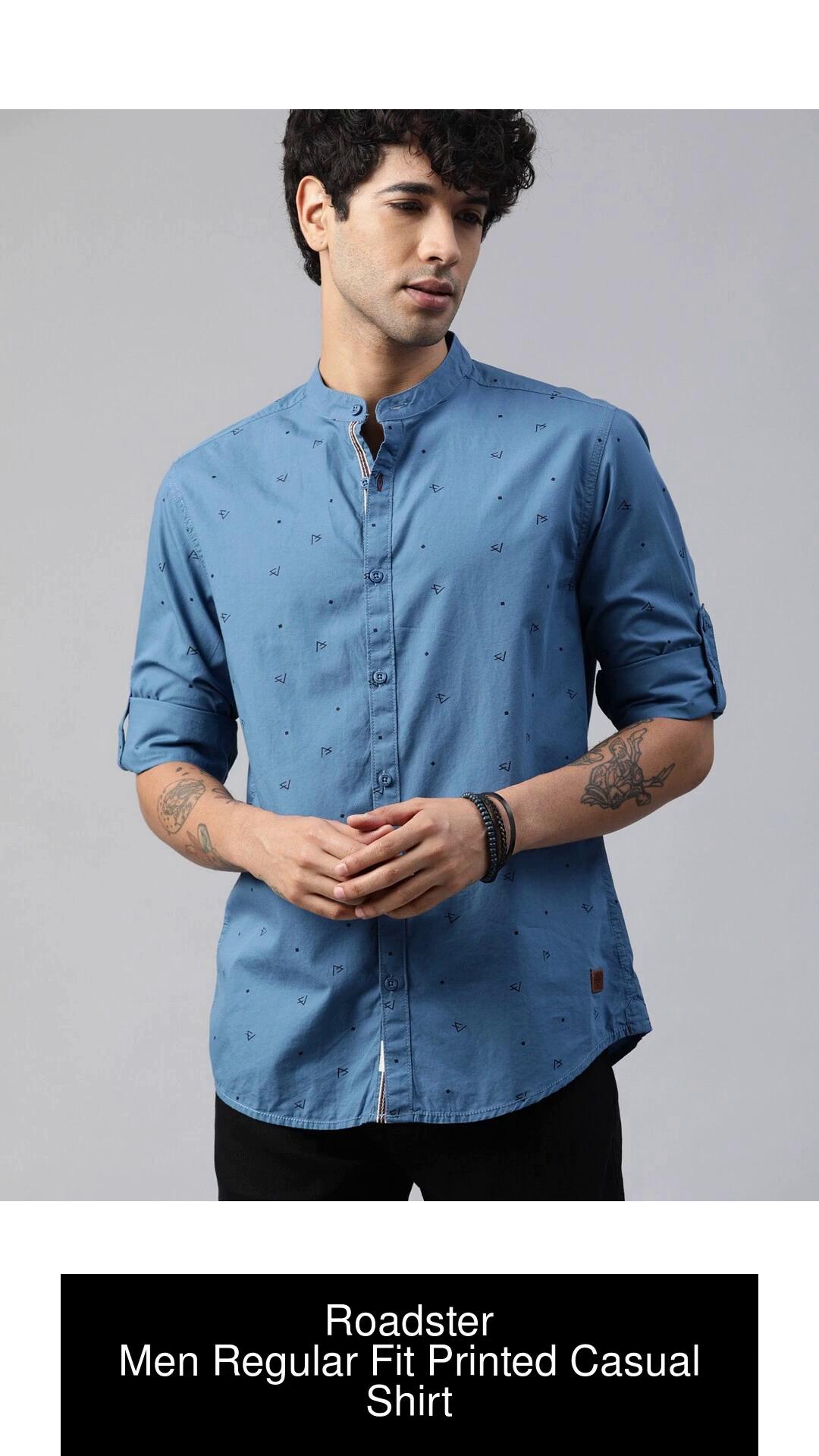 roadster men blue regular fit printed casual shirt