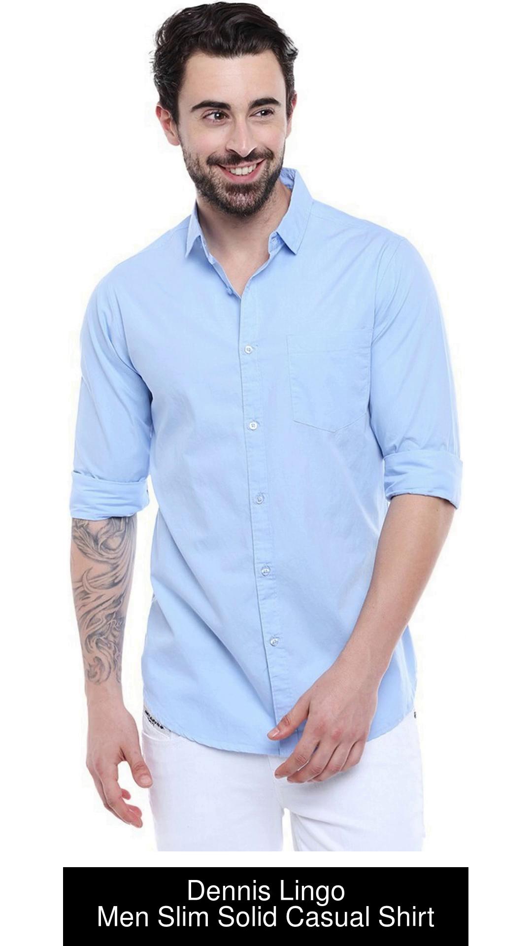 Dennis Lingo Men Solid Casual Light Blue Shirt - Buy Sky Blue