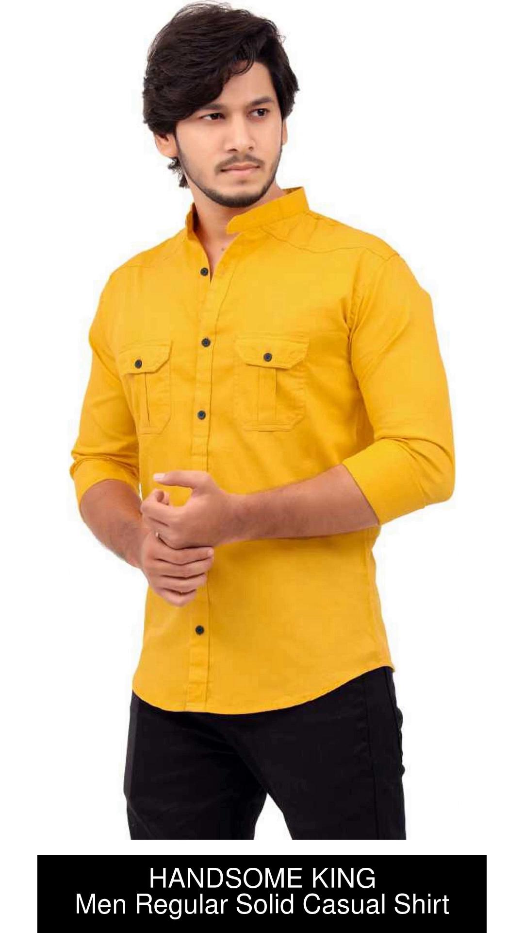 HANDSOME KING Men Solid Casual Yellow Shirt - Buy HANDSOME KING