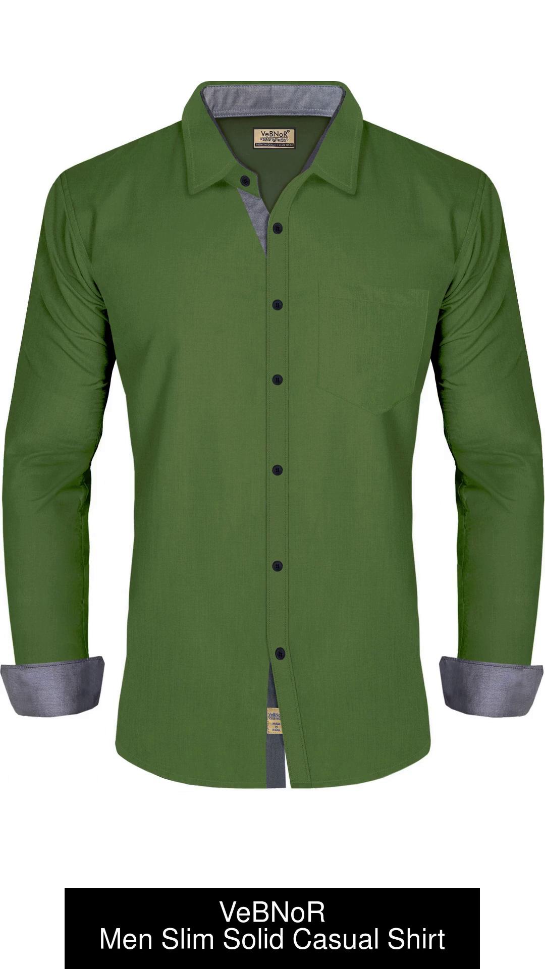 VeBNoR Men Solid Casual Light Green Shirt