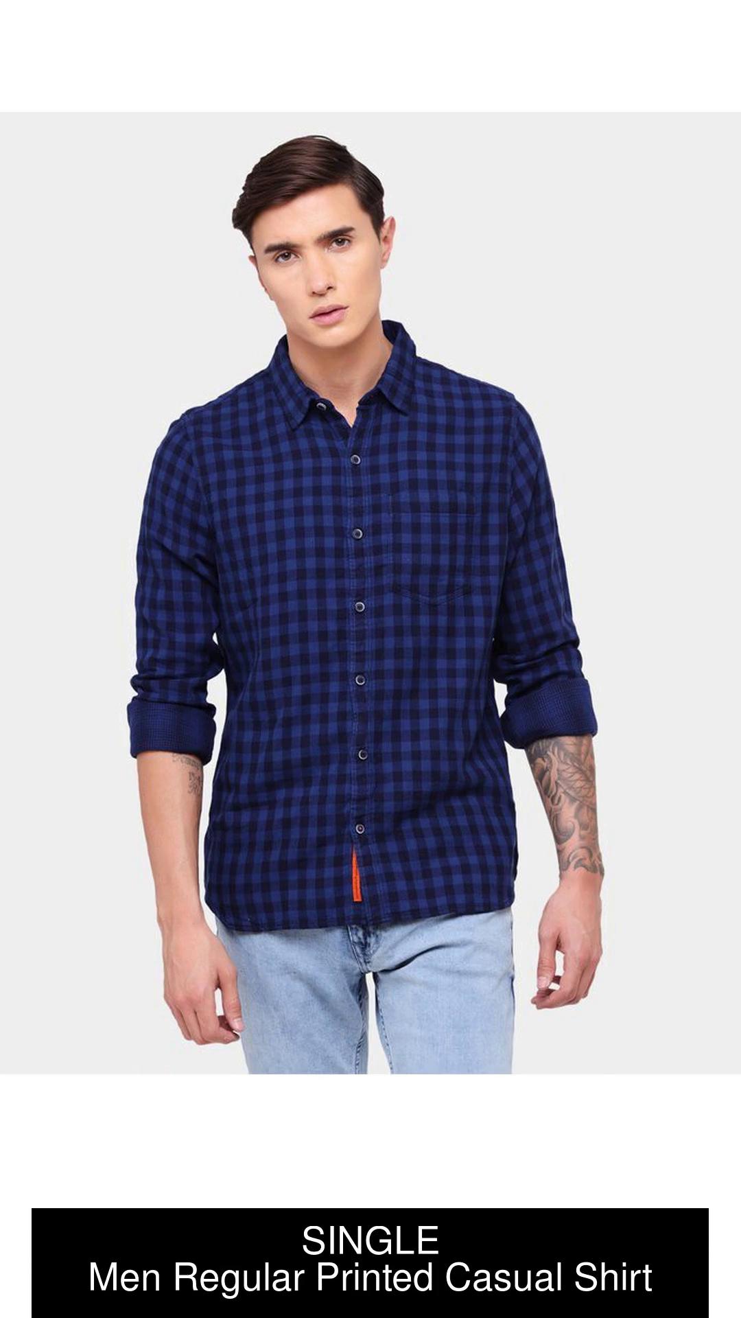 SINGLE by Ranbir Kapoor Men Checkered Casual Dark Blue Shirt - Buy SINGLE  by Ranbir Kapoor Men Checkered Casual Dark Blue Shirt Online at Best Prices  in India