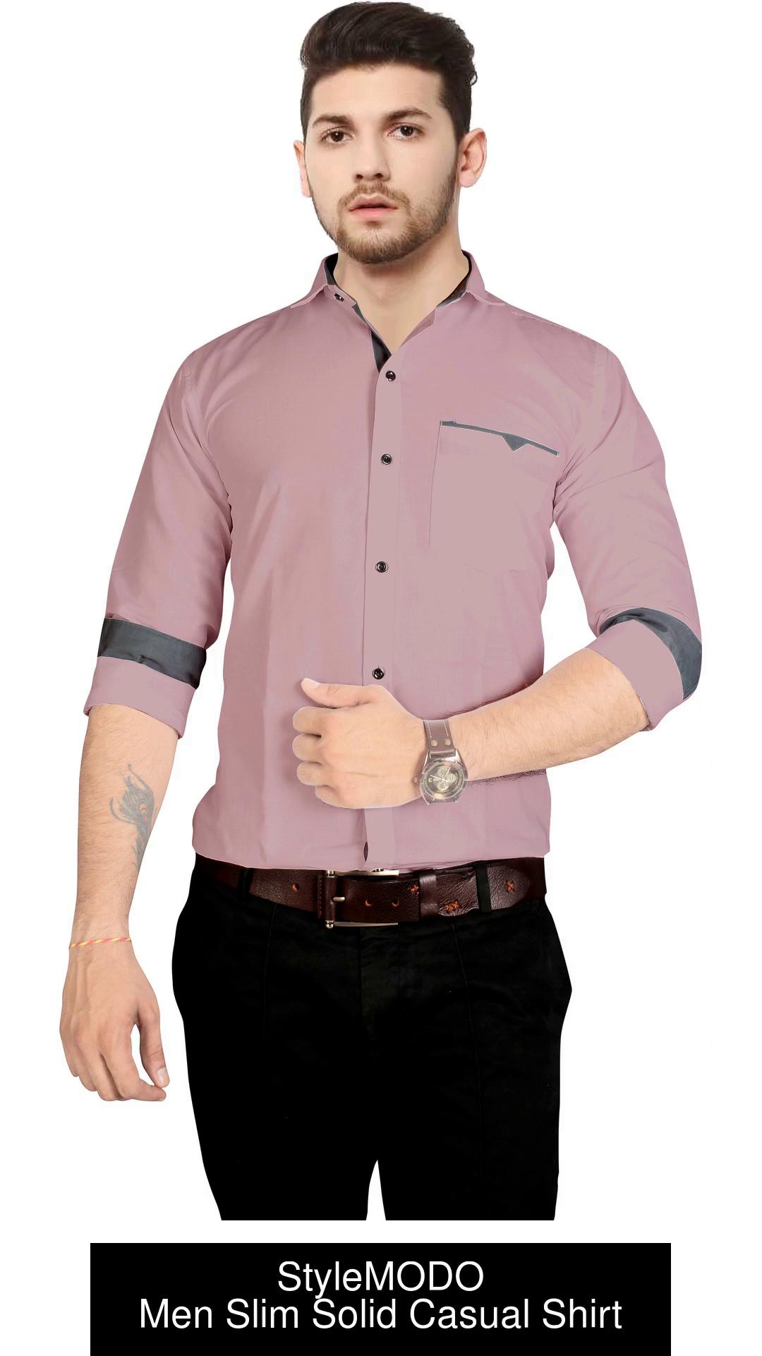 VeBNoR Men Solid Casual Pink Shirt