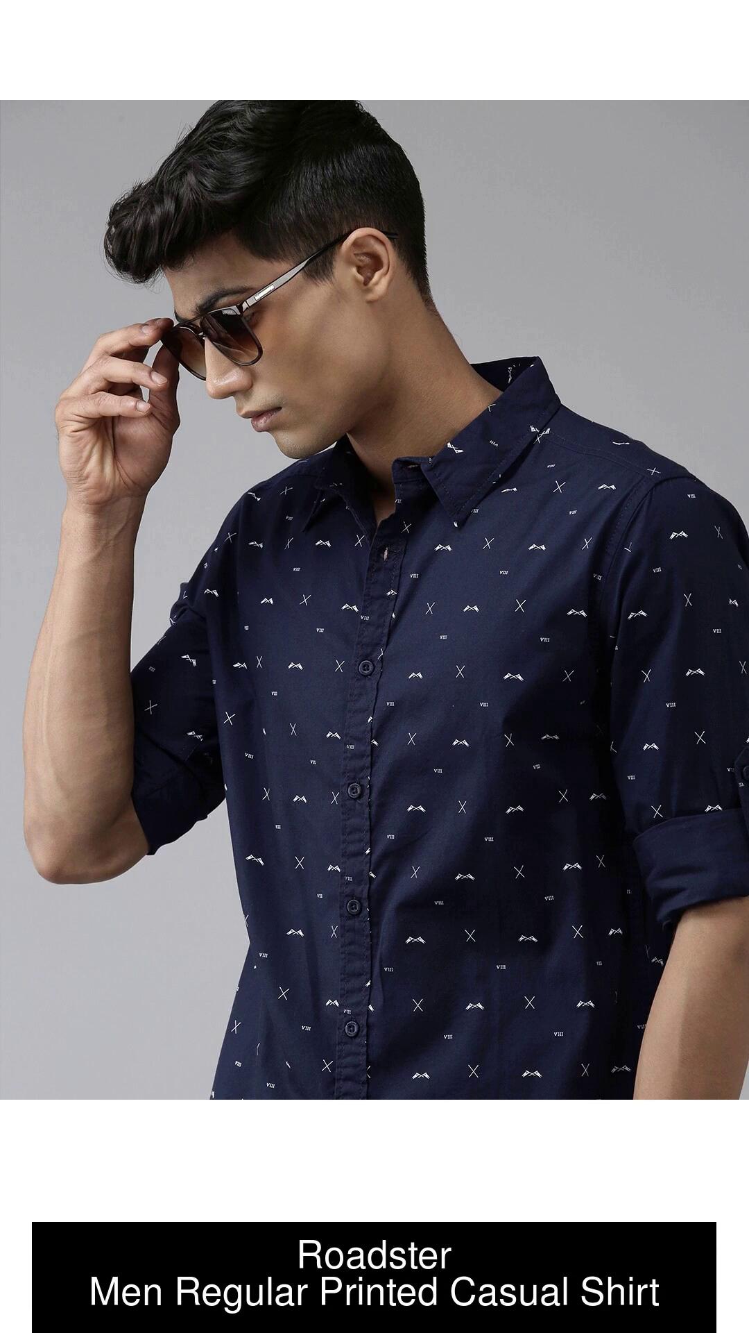 roadster men blue regular fit printed casual shirt