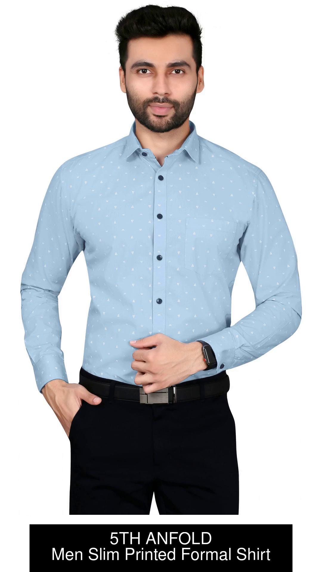 5TH ANFOLD Men Solid Formal Light Blue Shirt - Buy 5TH ANFOLD Men