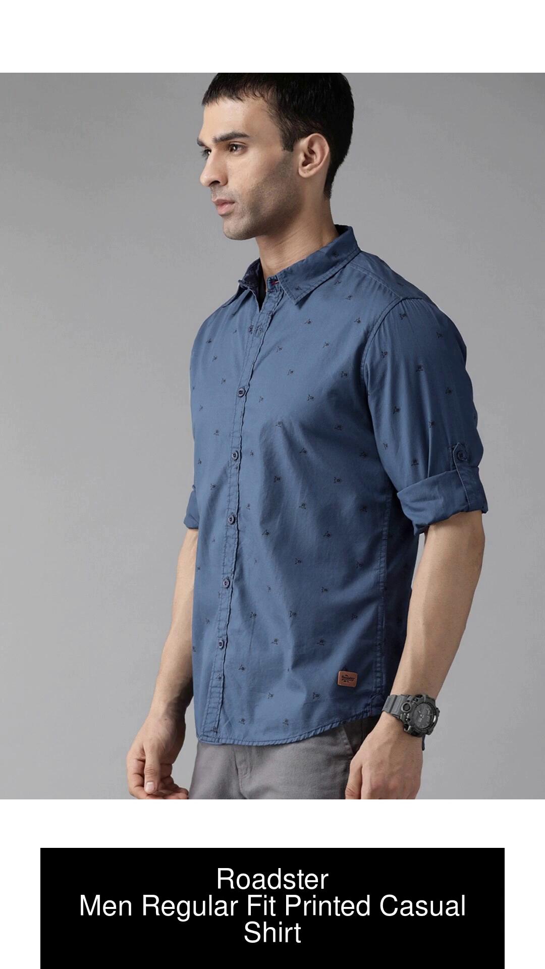 roadster men blue regular fit printed casual shirt