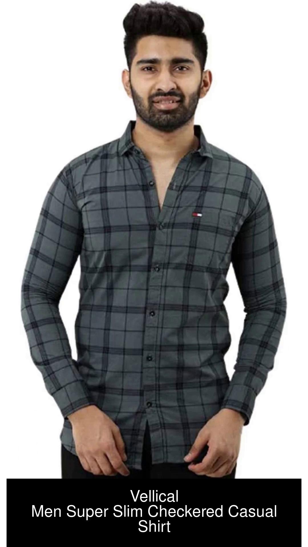 Vellical Men Checkered Casual Grey Shirt - Buy Vellical Men Checkered Casual  Grey Shirt Online at Best Prices in India