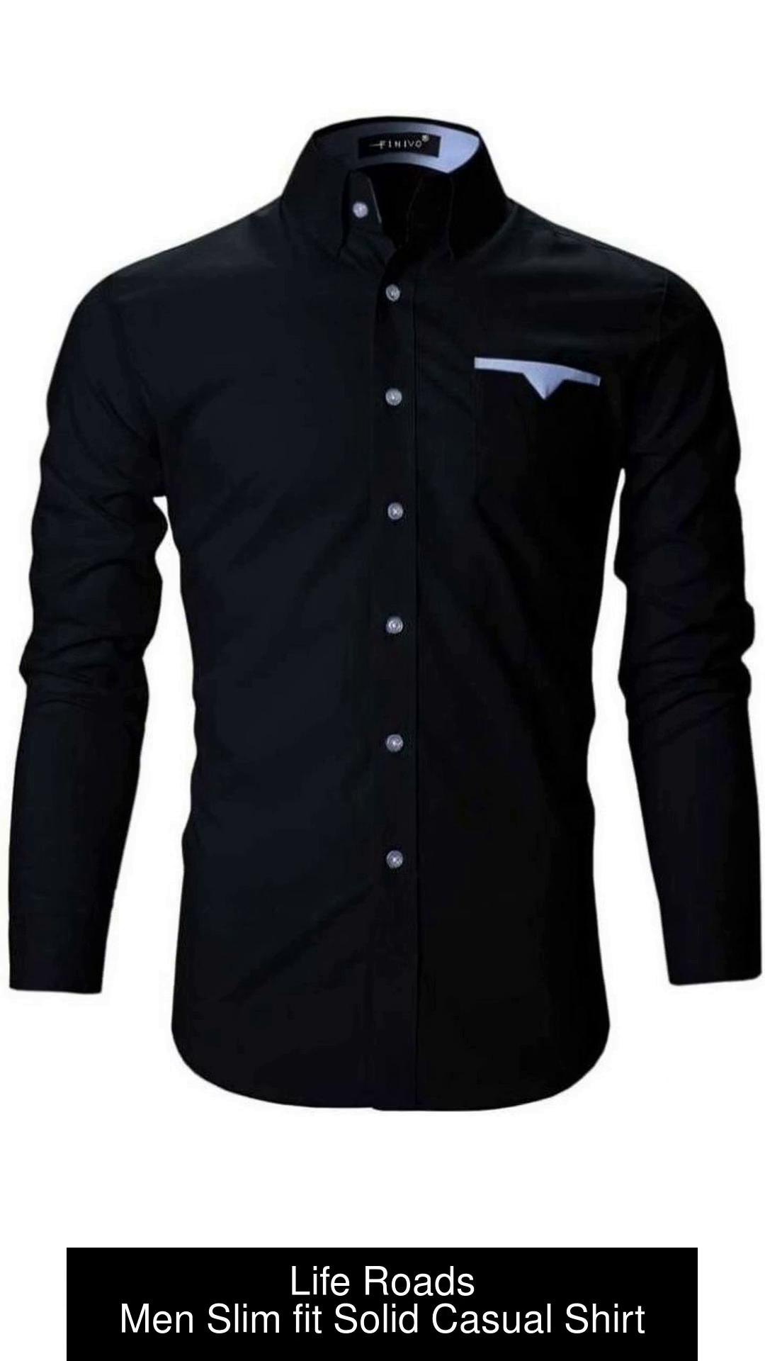 Lucky Brand Slim Fit Black Solid Stretch Dress Shirt