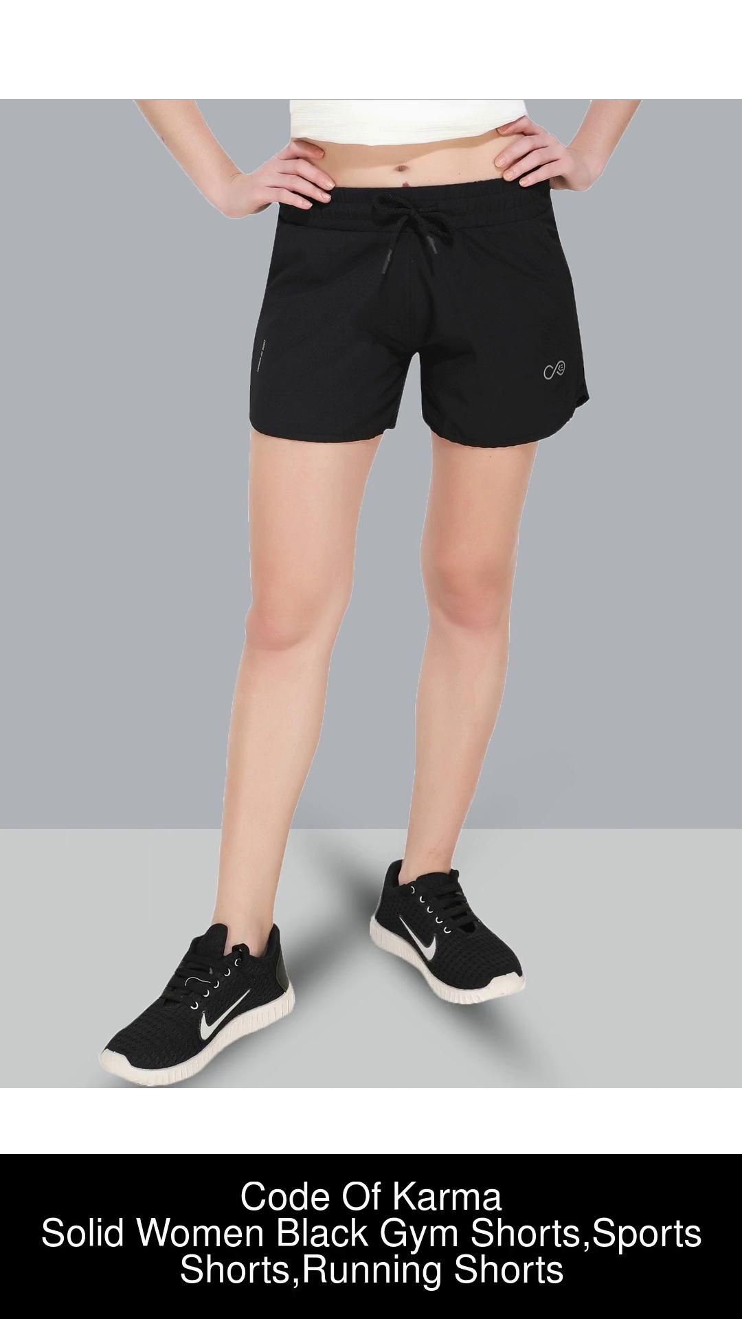 Code Of Karma Solid Women Black Gym Shorts, Sports Shorts, Running Shorts