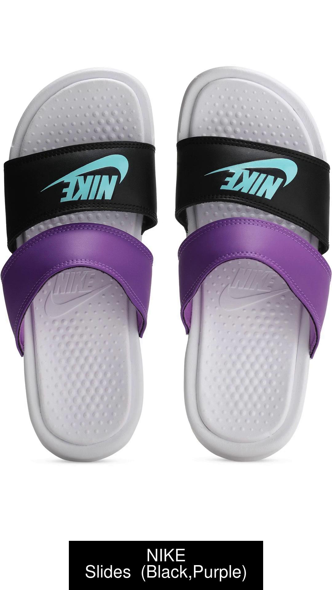 Black and 2024 purple nike slides