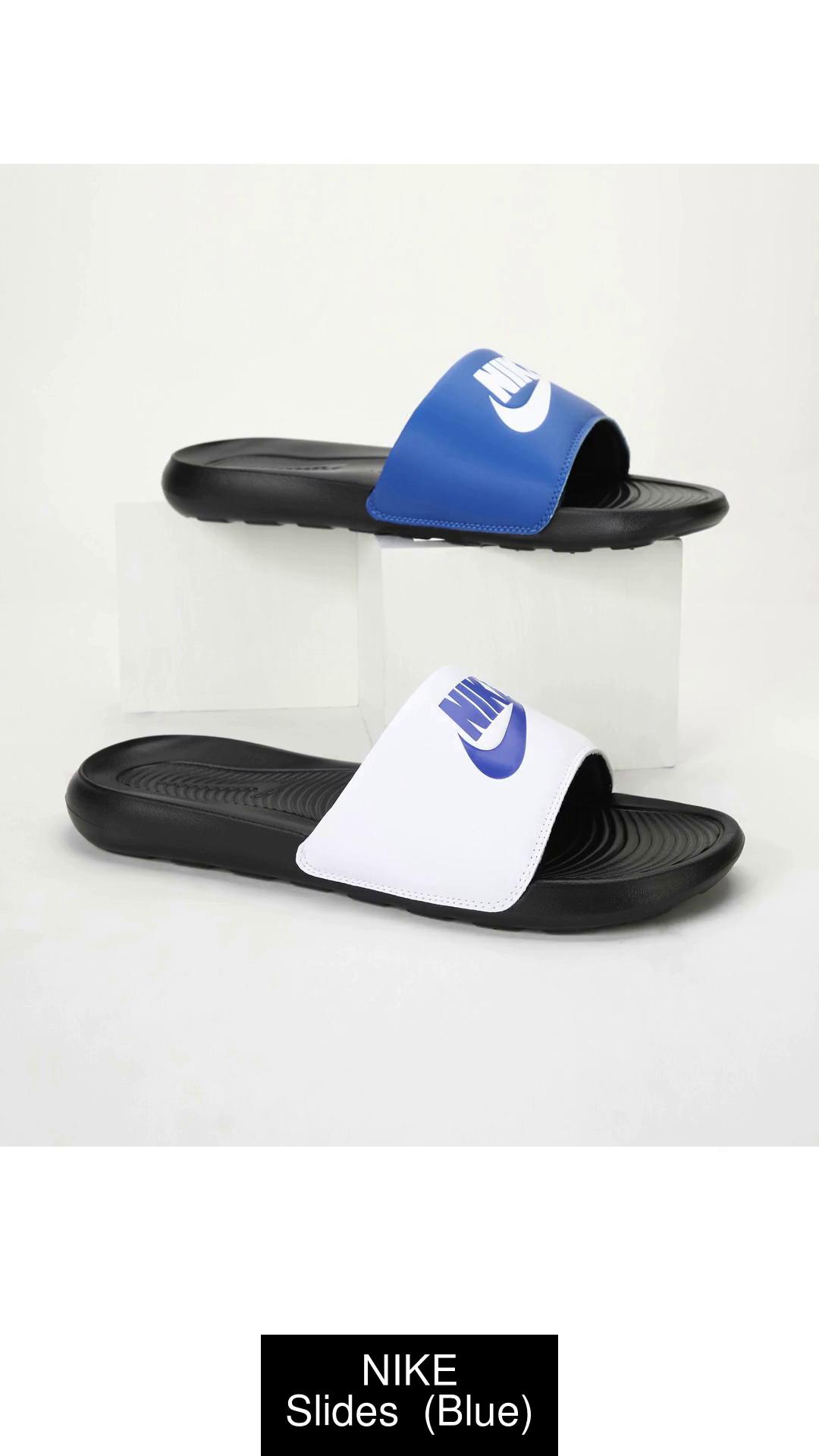 Nike slippers blue and white on sale