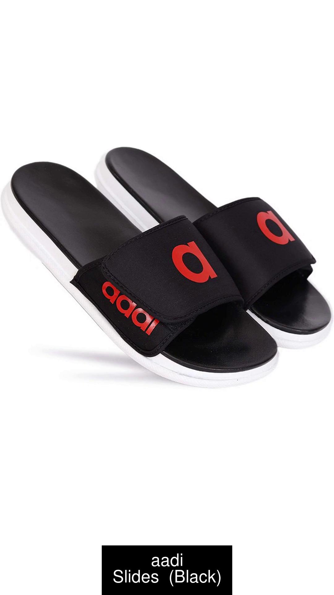 aadi Men Men s Black Red Synthetic Leather Daily Casual Slipper