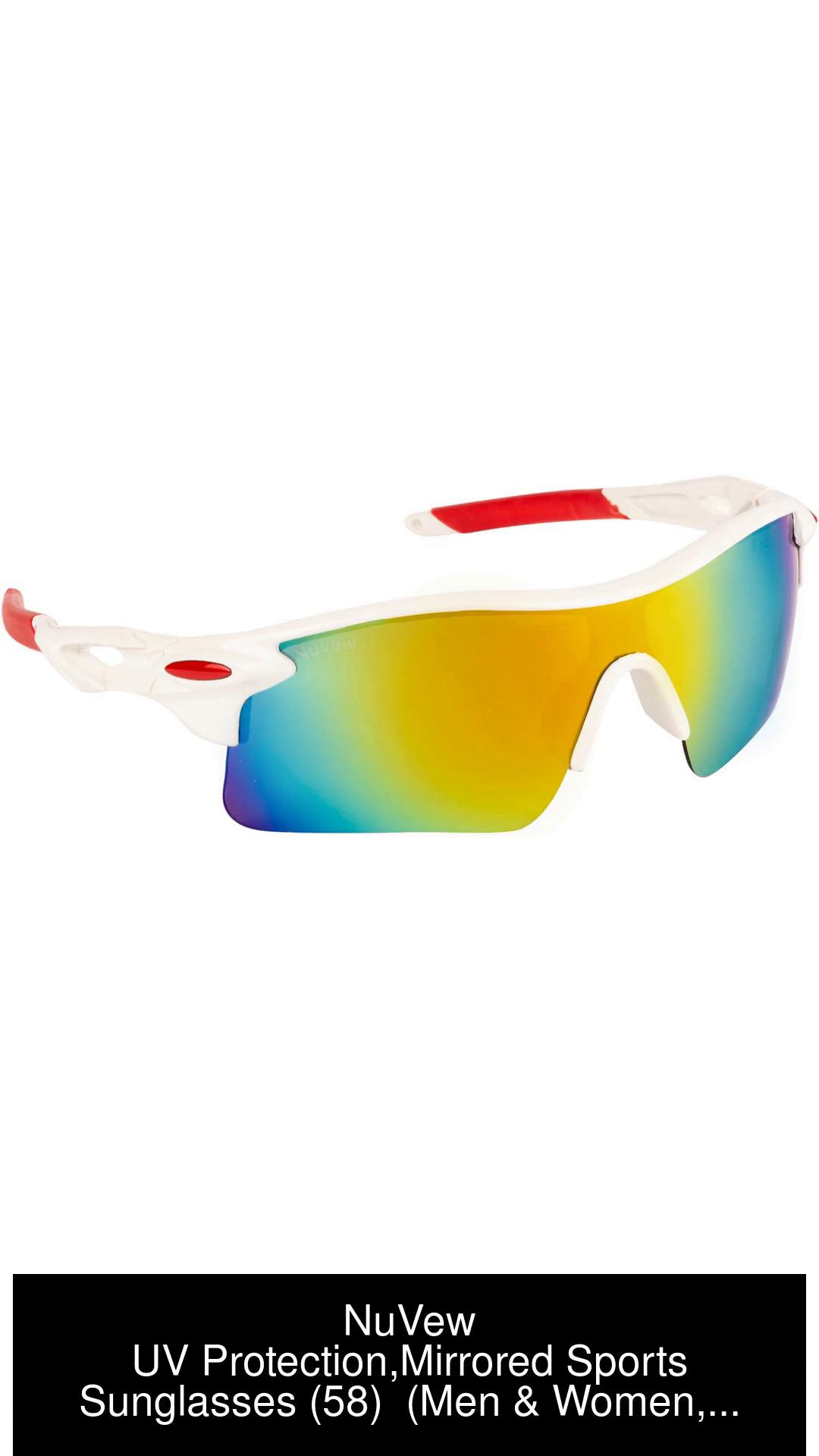 NuVew UV Protected Mirrored Unisex Sports Sunglasses - (Mirror Multicolor  Lens | White-Red Frame | Medium Size)