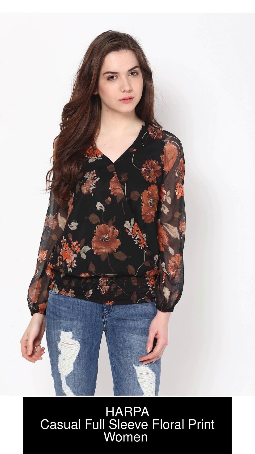 HARPA Casual Full Sleeve Floral Print Women Black Top Buy Black