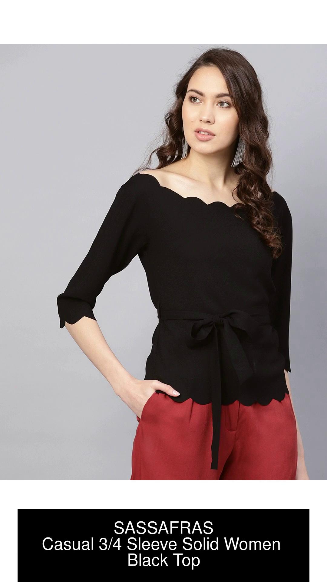 SASSAFRAS Casual 3/4 Sleeve Solid Women Black Top - Buy Black SASSAFRAS  Casual 3/4 Sleeve Solid Women Black Top Online at Best Prices in India