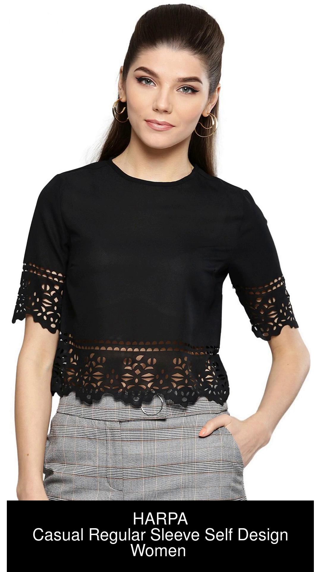 Buy Harpa Women Round Neck Short Sleeves Solid Top online