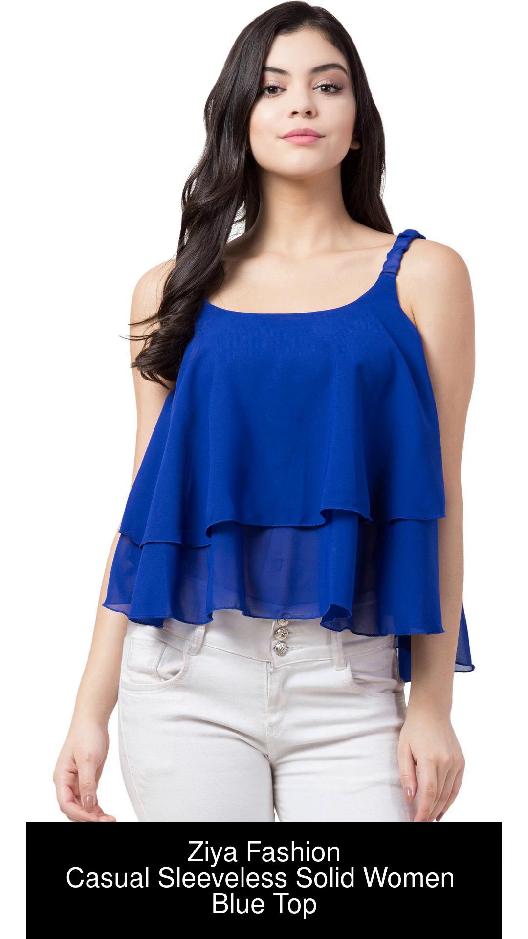 Ziya Fashion Casual Sleeveless Solid Women Blue Top - Buy Ziya