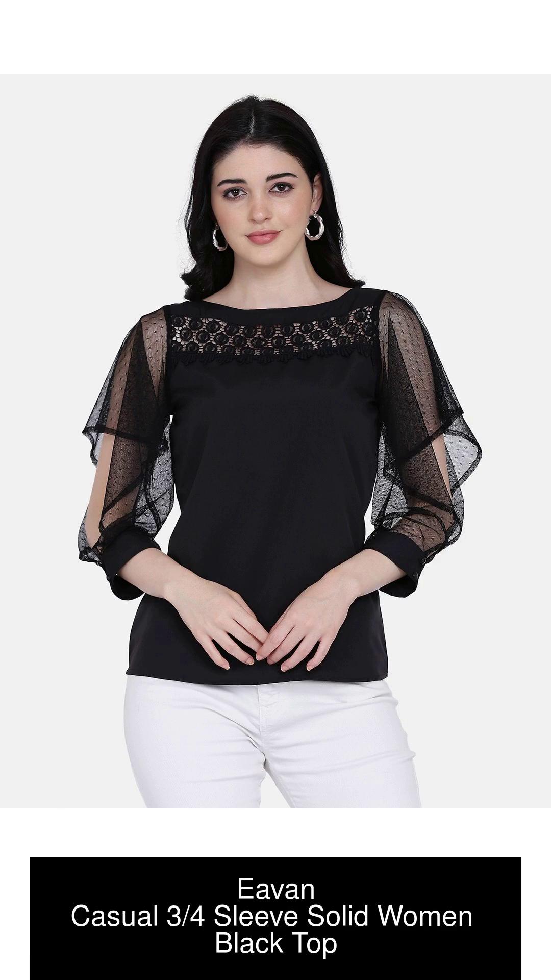 Aahwan Casual Slit Sleeve Solid Women Black Top - Buy Aahwan