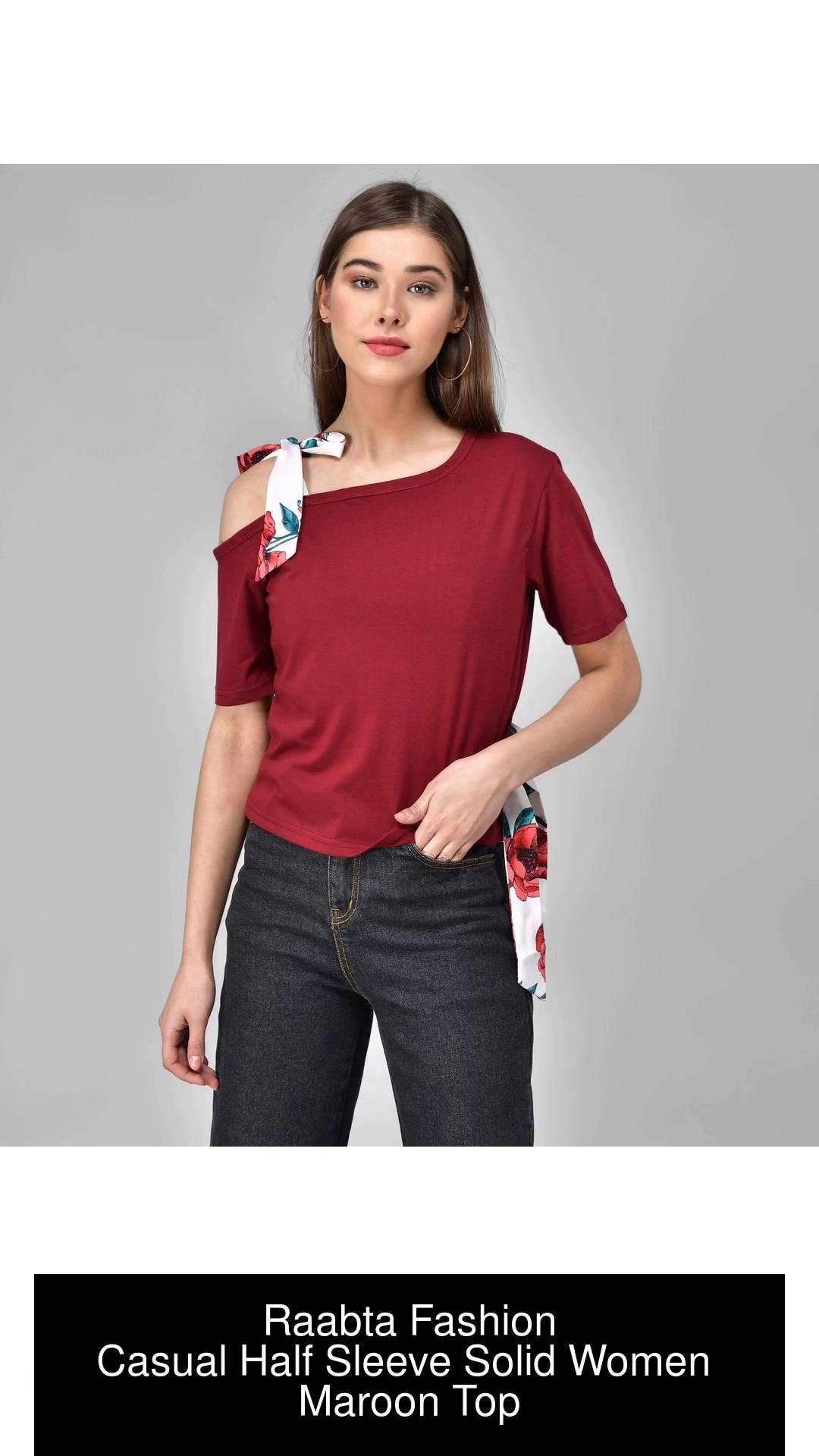 Raabta maroon off shoulder top with printed discount straps