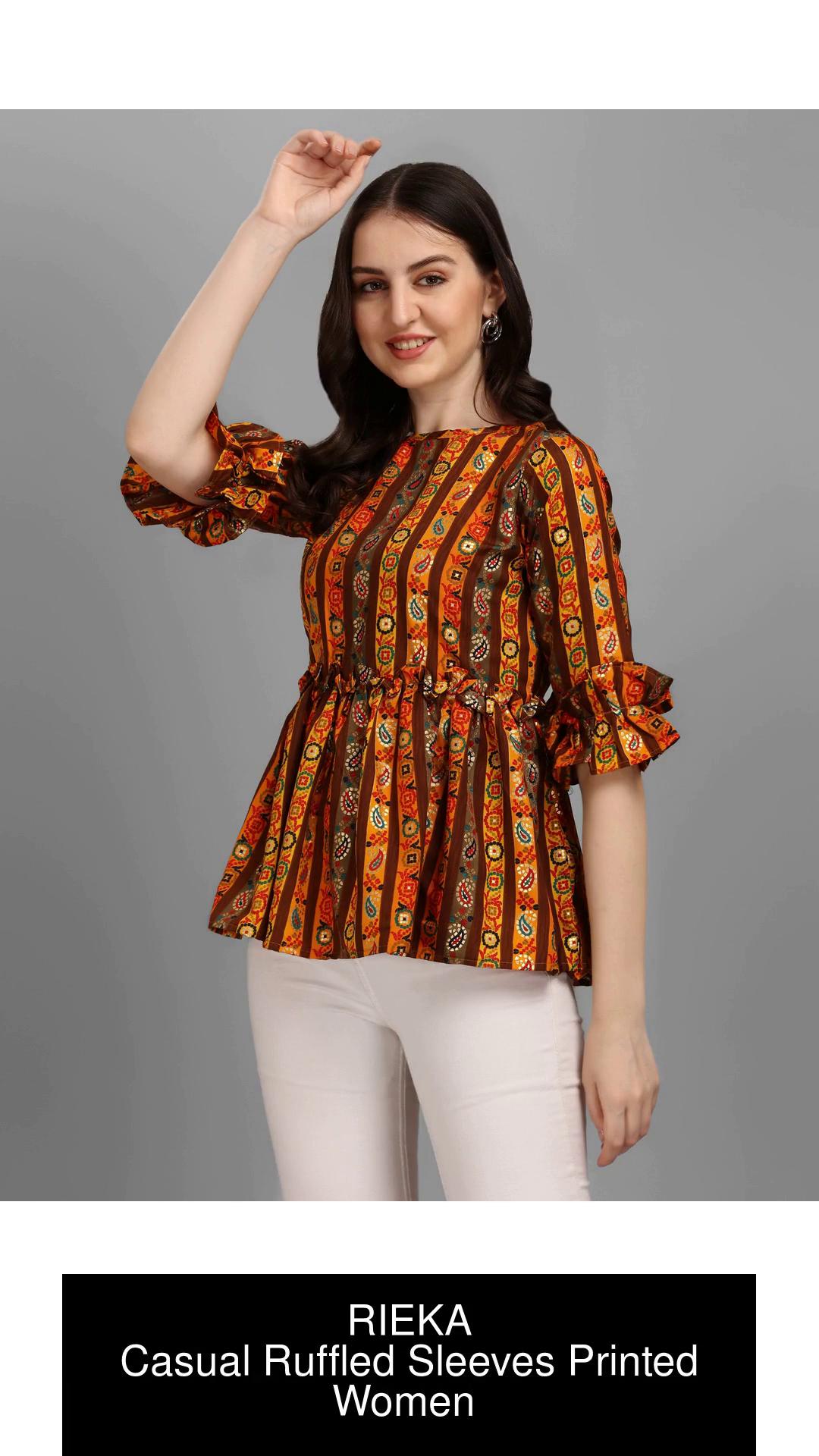 RIEKA Casual Printed Women Yellow Top - Buy RIEKA Casual Printed