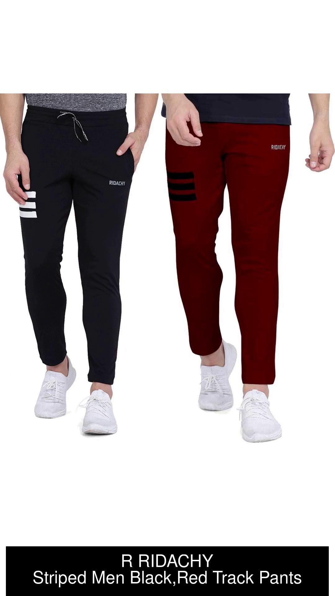 Red Track Pants with Checked Panel